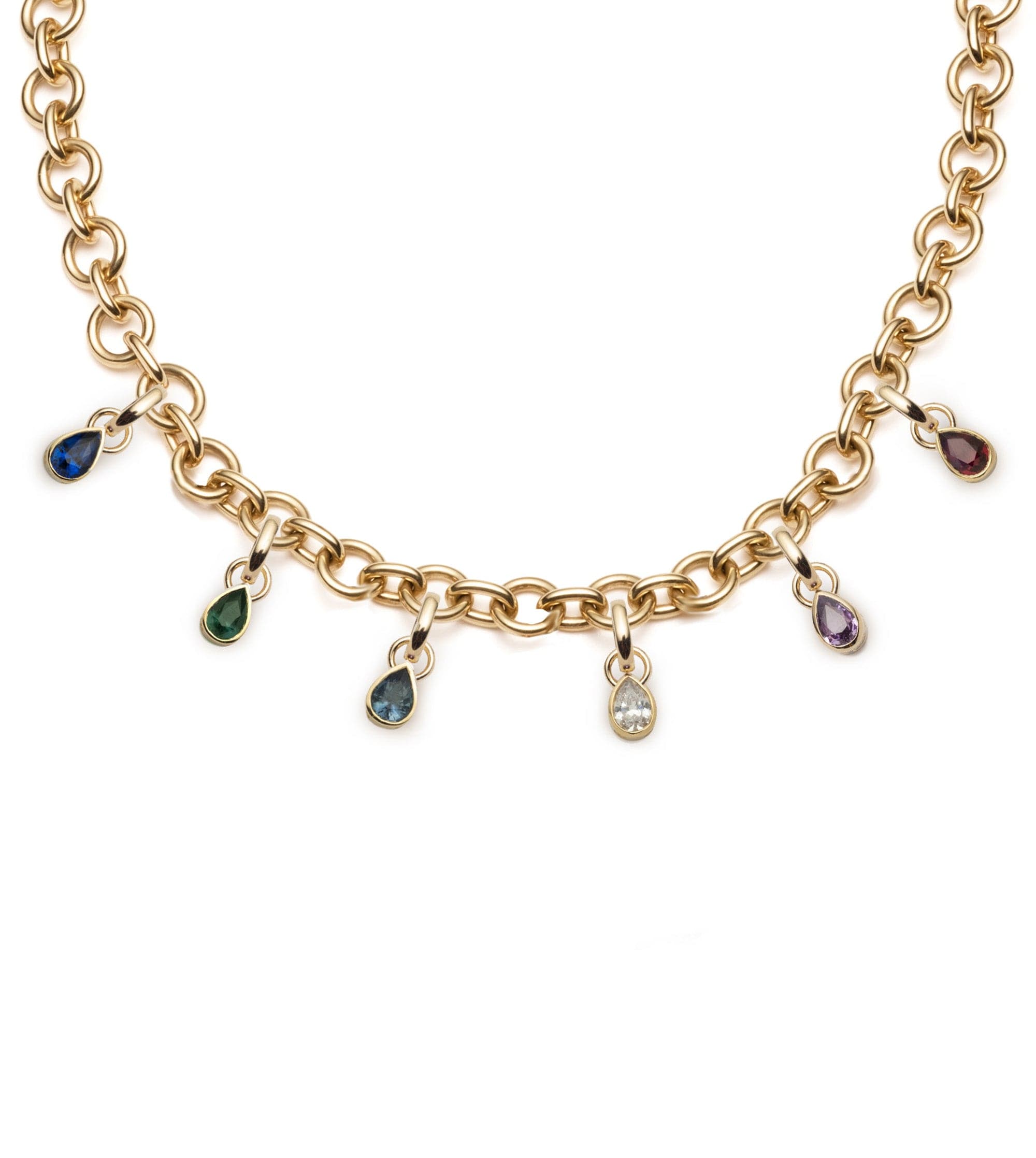 Forever & Always Diamond, Emerald, Ruby & Sapphire Mixed Link Chain Necklace - Perfect for Anniversaries, Weddings & Special Occasions