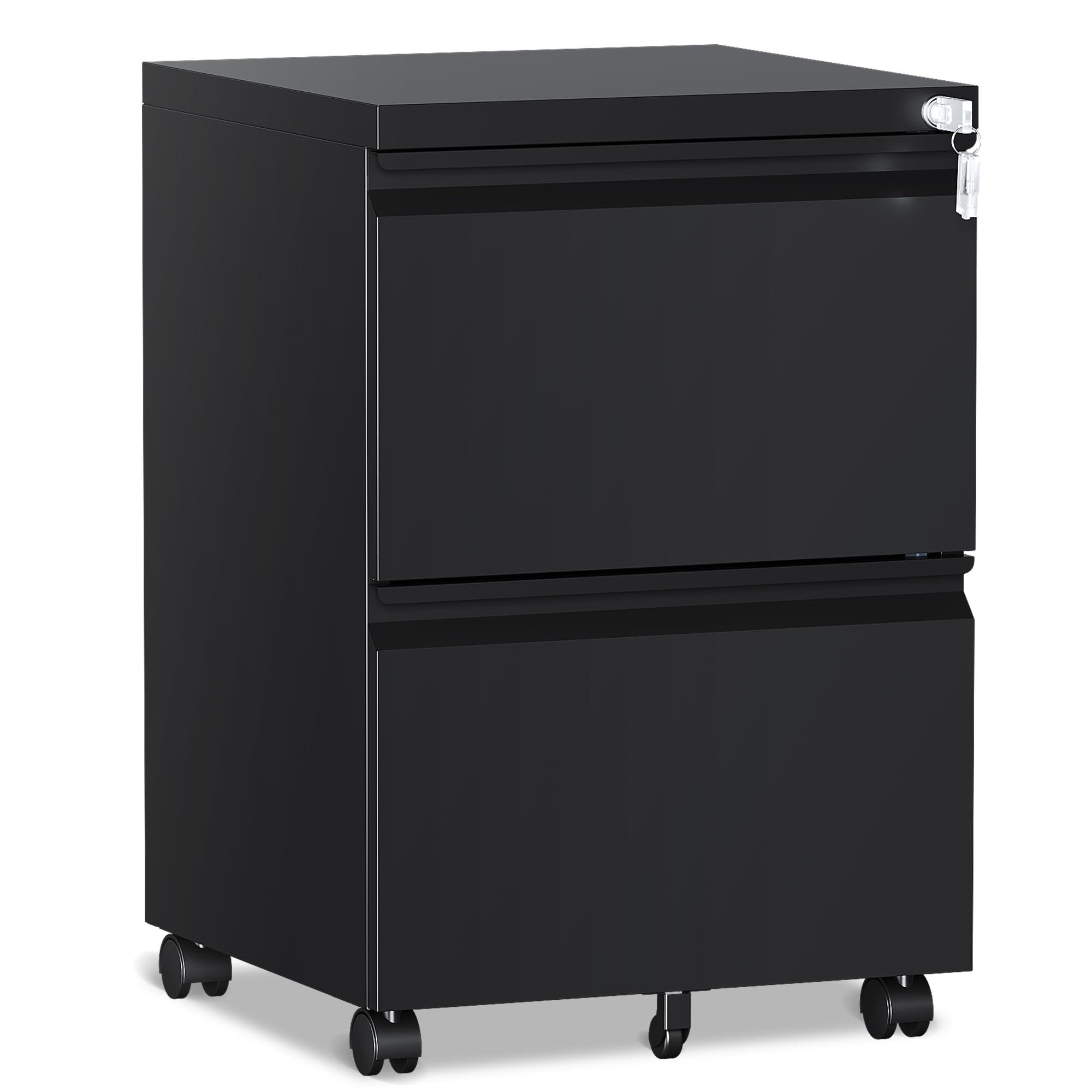 2-Drawer Mobile File Cabinet with Lock & Wheels - Fully Assembled Metal Under Desk Storage for A4, Letter & Legal Size Documents - Perfect for Home Office, Classroom & Small Business Organization (Black)
