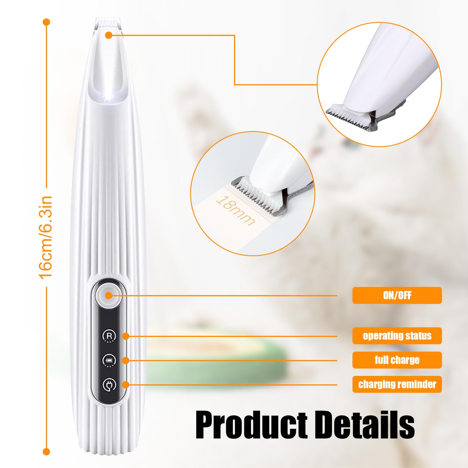 Upgraded Rechargeable Low Noise Pet Grooming Trimmer with LED Light - Precision Trimmer for Dog & Cat Paw Hair, Ears, Face, Hips & Eyes - Perfect for Home Pet Grooming & Professional Use