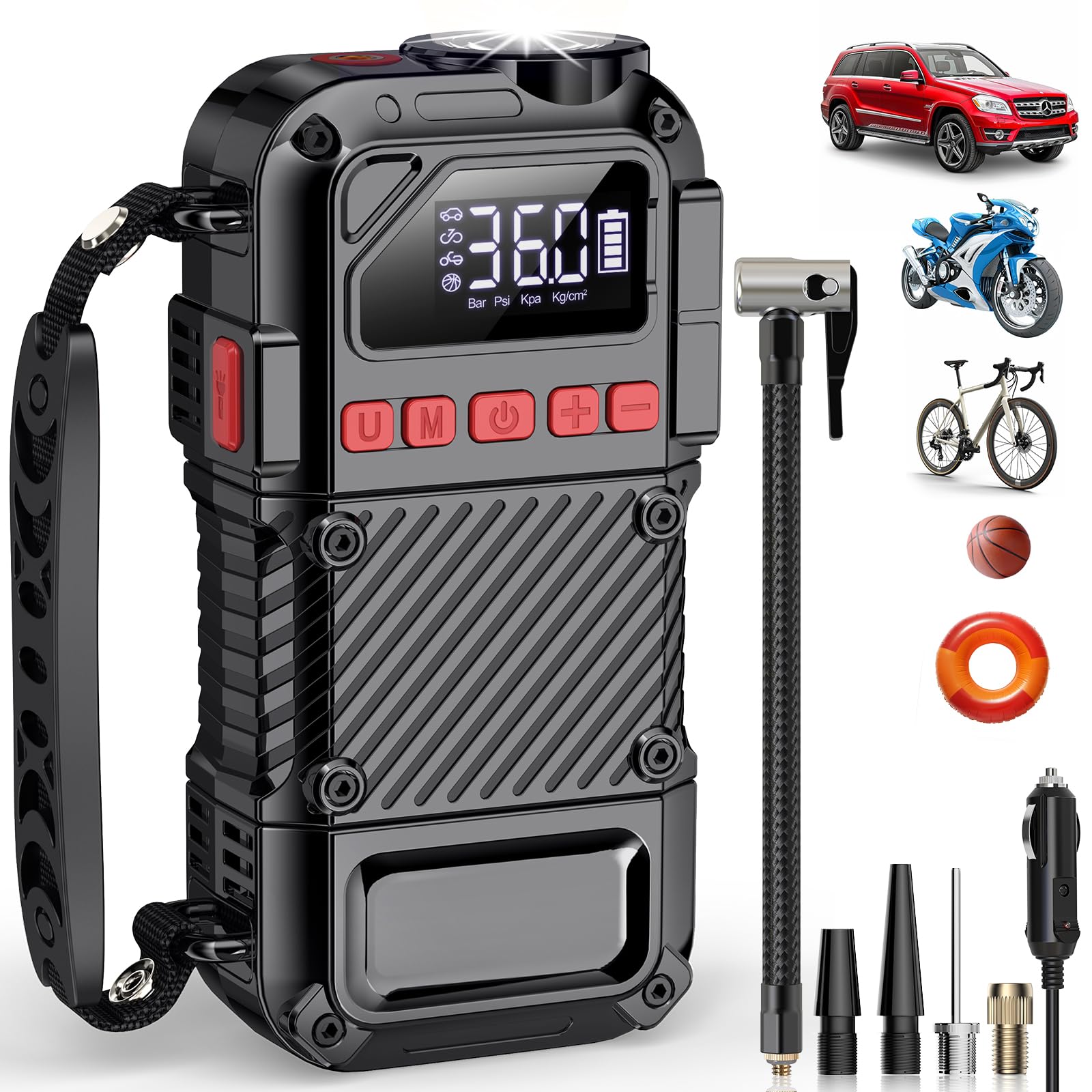 20000mAh Portable Air Compressor for Car Tires - Digital LCD Tire Inflator with LED Light & 150 PSI - Rechargeable Air Pump for Cars, Bikes, Motorcycles - Perfect for Road Trips, Camping, Emergency Use & Outdoor Activities - Great for Garage, Sports Balls, Pool Floats & Quick Pressure Checks - Ideal for Travel, Home, and Emergency Car Maintenance