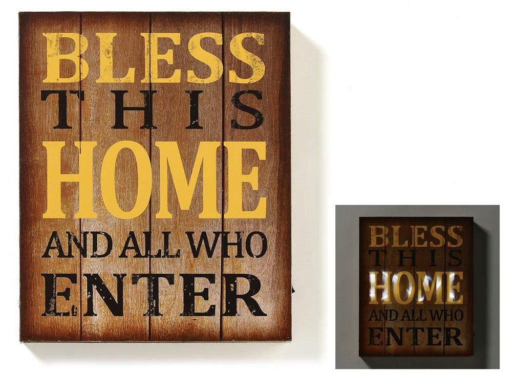 LED Lighted Bless This Home Sign - Rustic Farmhouse Wall Decor for Living Room, Bedroom & Entryway - Perfect for Home, Wedding & Holiday Decorations