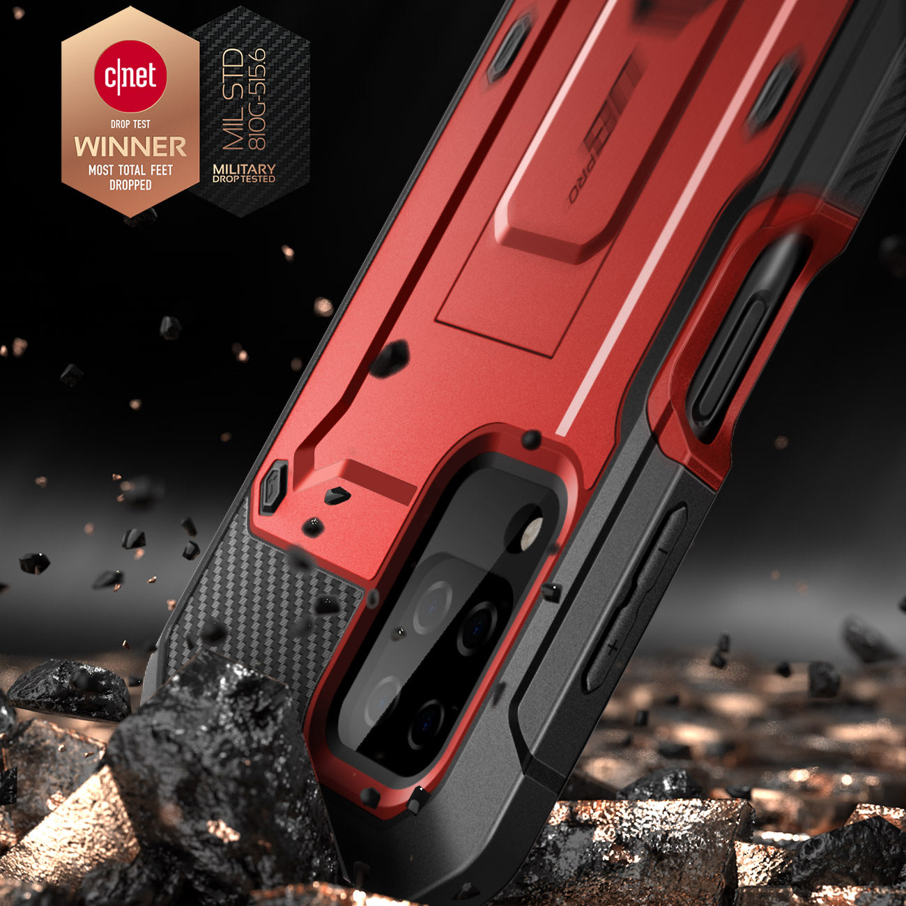Samsung Galaxy A12 Unicorn Beetle Pro Rugged Case with Holster - Shockproof & Drop Protection - Metallic Red - Perfect for Construction, Outdoor Work & Extreme Sports