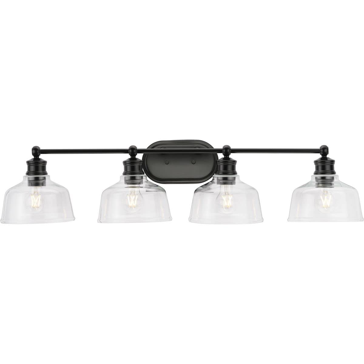Progress Lighting P300398-31M Singleton Collection 4-Light Bathroom Vanity Light Fixture in Matte Black - Perfect for Modern Bathrooms, Powder Rooms & Dressing Areas