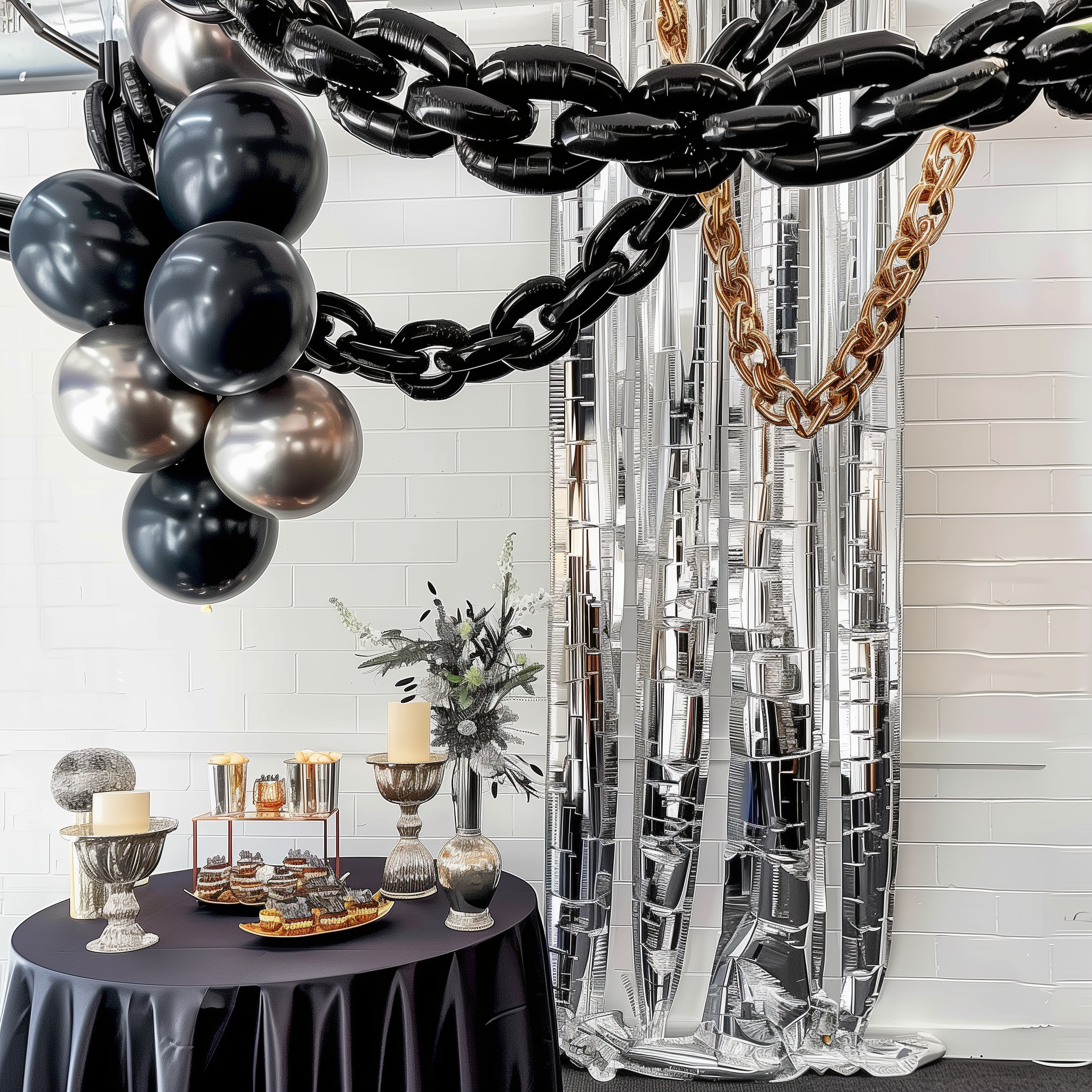 16ft Jumbo Black Chain Link Balloons - 30 Pack 8x12 Inch Durable Foil Balloons for 90s Hip Hop Party Decor, Birthday, Graduation & Event Decorations - Perfect for Photo Backdrops, Ceiling Decor & Themed Parties
