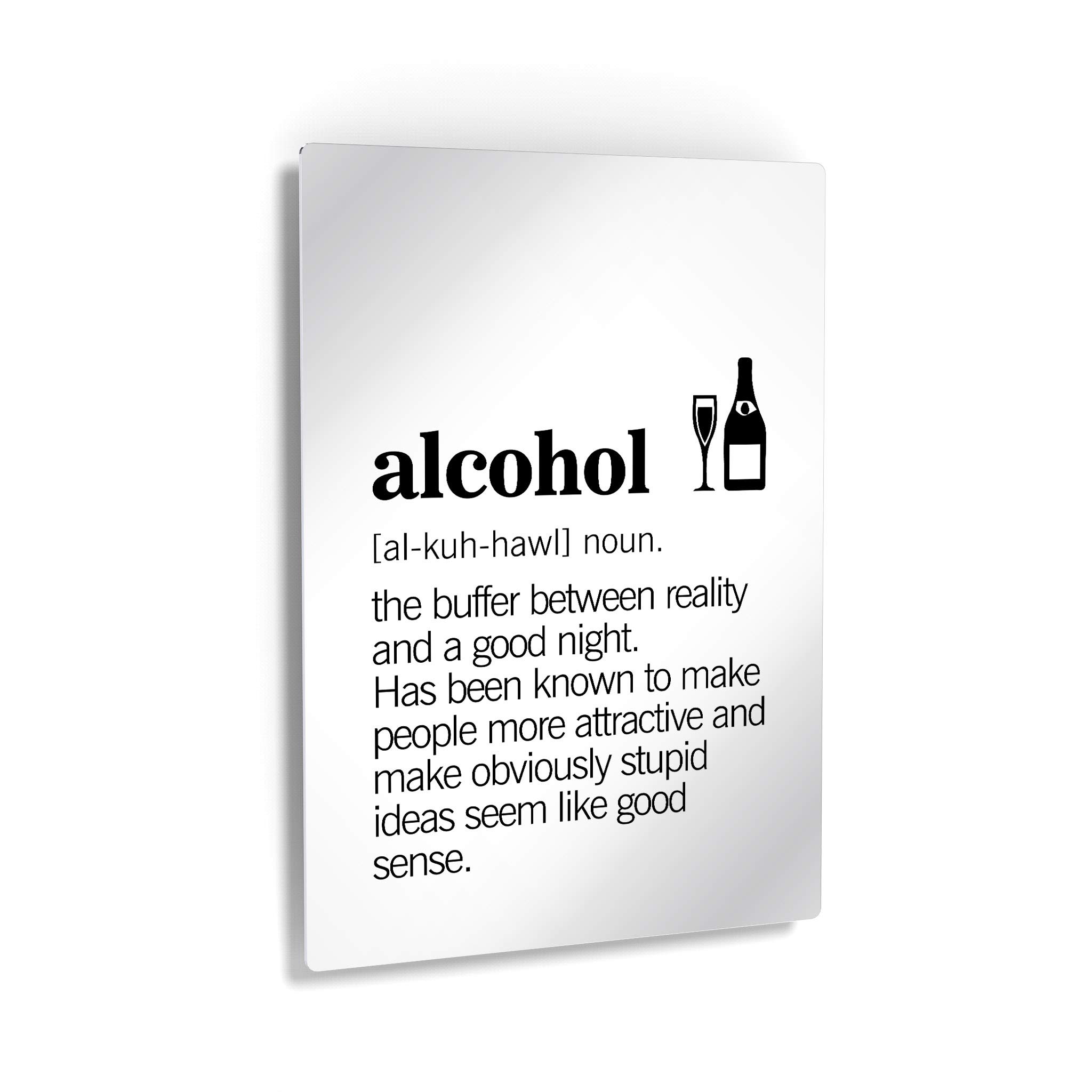 Funny Alcohol Definition Metal Wall Art Print - Smile Art Design Noun Dictionary Quote for Kitchen, Restaurant, Cafe & Dining Room - Modern Farmhouse Decor & Housewarming Gift (40x30, Made in USA) - Perfect for Bars, Man Caves & Home Themed Parties