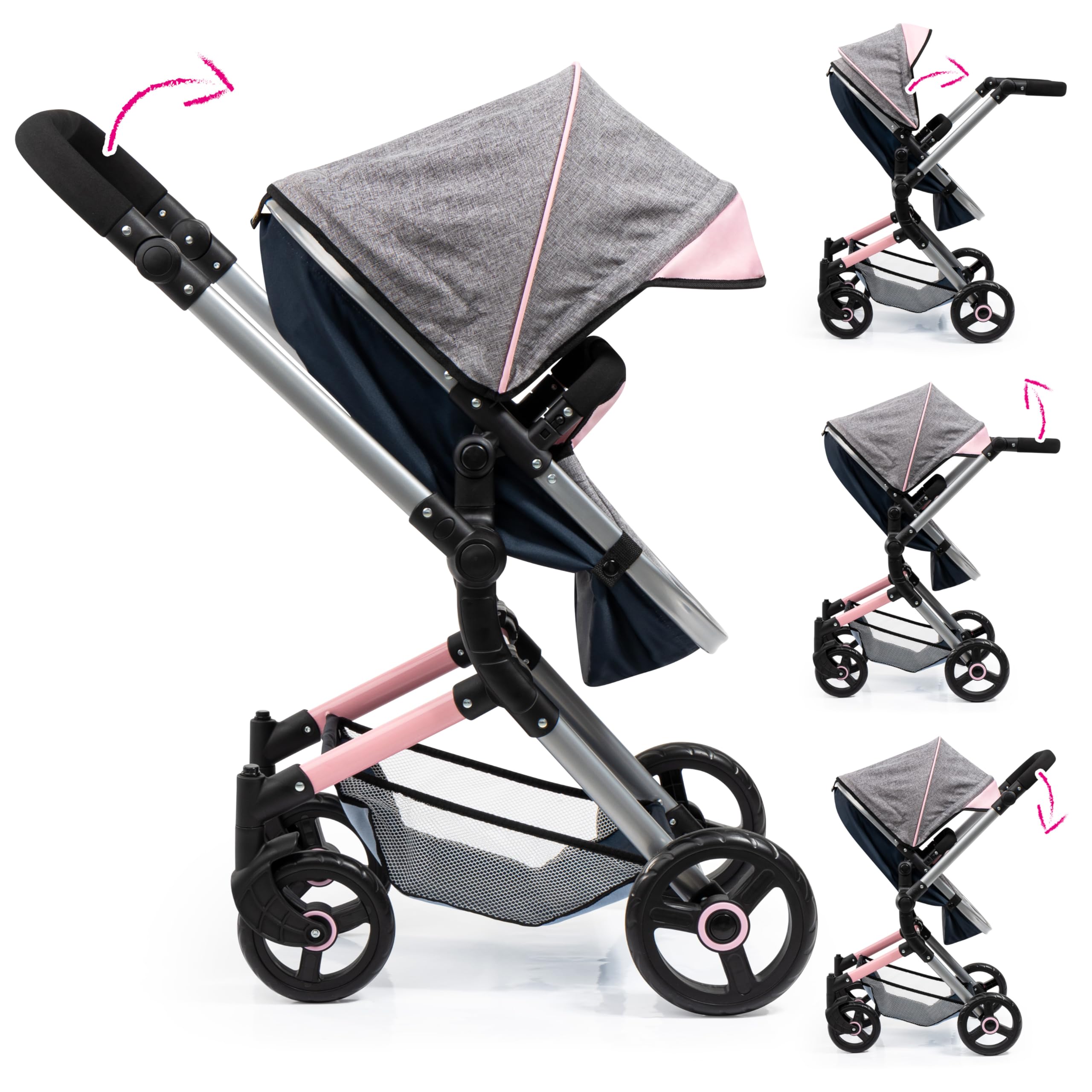 Bayer Design 18427AA Neo Vario Doll Stroller - Adjustable Baby Doll Carrier with Storage Bag - Perfect for Pretend Play, Role-Playing & Outdoor Walks with Toddlers