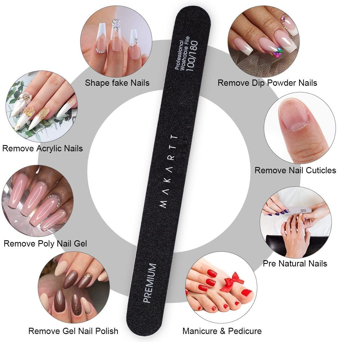 Makartt Professional 100/180 Grit Nail Files - 10 Pack Black Emery Boards for Natural & Acrylic Nails - Washable Double-Sided Manicure Tools for DIY Salon & Home Use - Perfect for Nail Shaping, Buffing and Smoothing