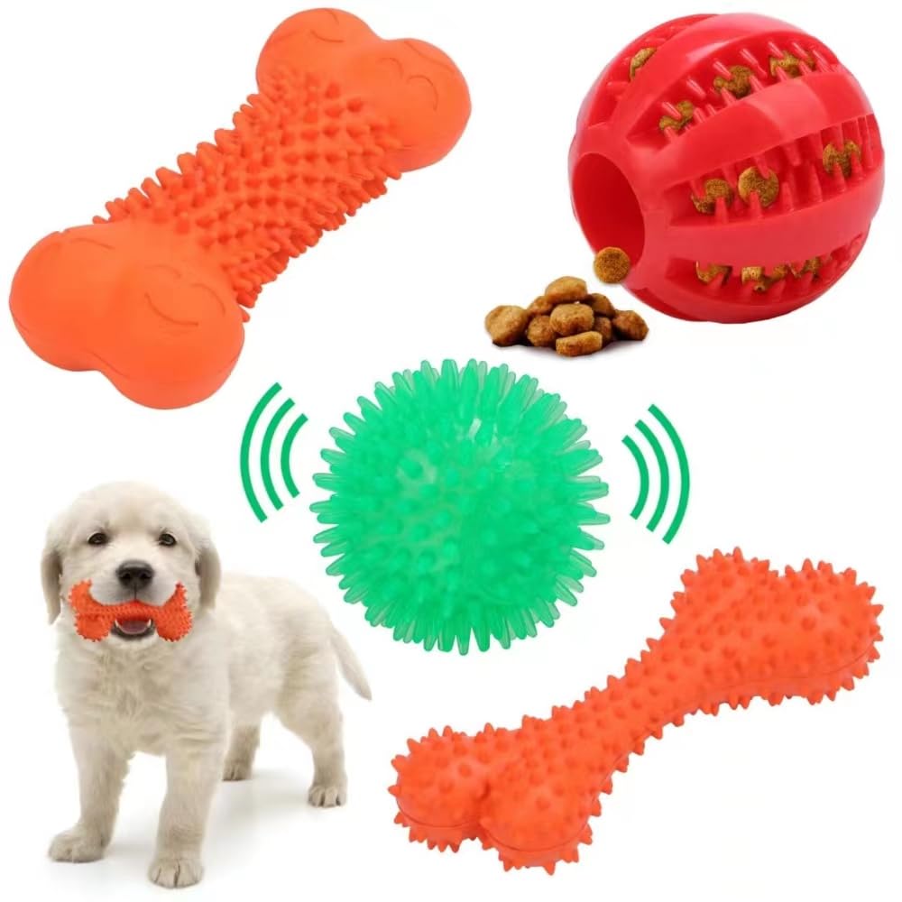4 Pack Natural Rubber Puppy Chew Toys for Teething - Safe & Durable Dog Toys for Small & Medium Breeds Under 22 lbs (2-8 Months) - Perfect for Puppy Training, Boredom Relief & Dental Health