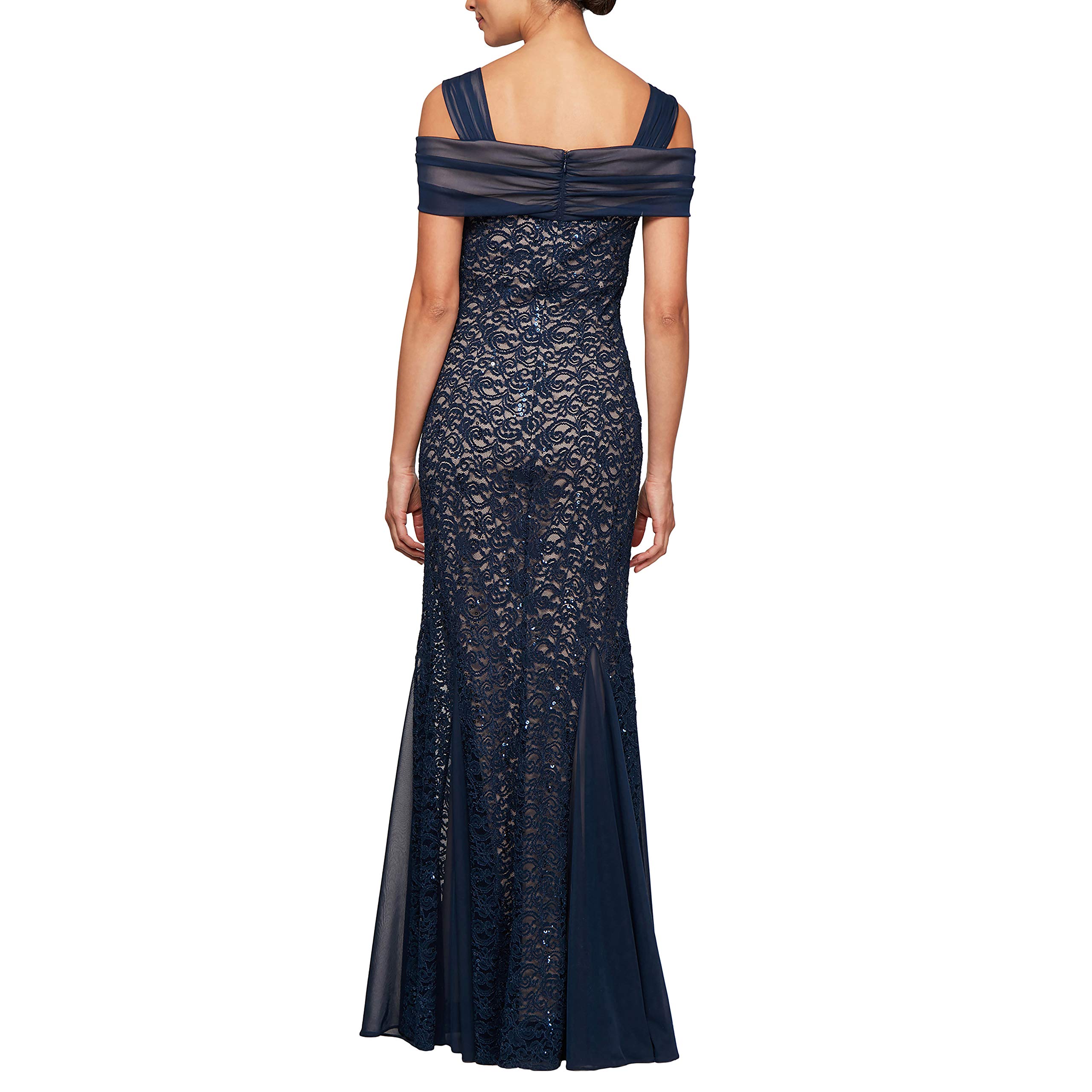 Alex Evenings Women's Long Cold Shoulder Gown - Elegant Mother of The Bride & Wedding Guest Dress for Formal Events (Petite & Regular Sizes) | Perfect for Weddings, Galas, and Special Occasions