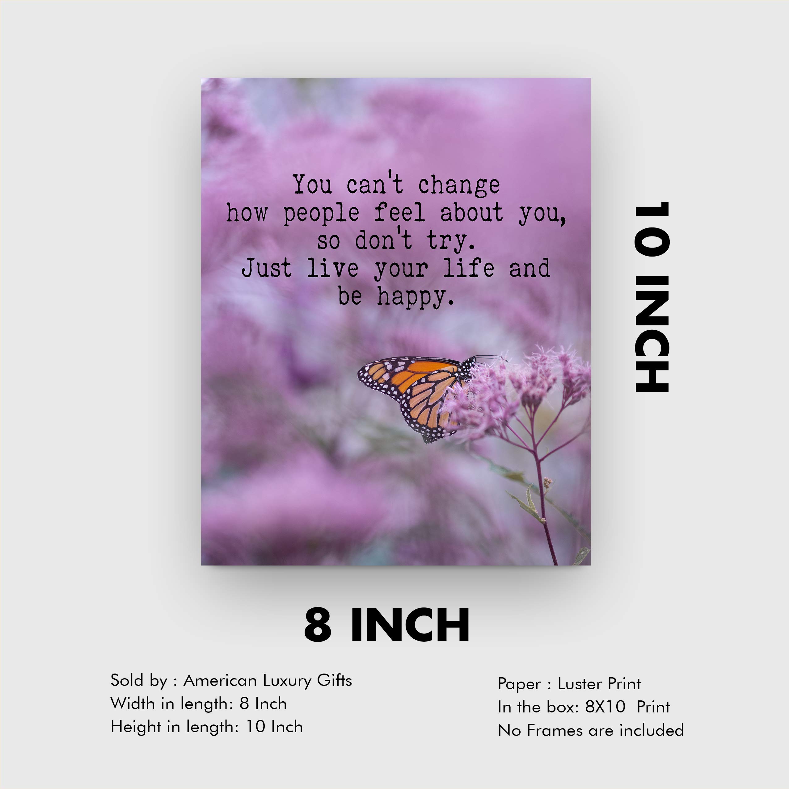 Butterfly Inspirational Wall Art Print - 'Live Your Life & Be Happy' Motivational Quote for Home, Office & Cubicle Decor | Positive Affirmation Unframed Poster (8x10) | Perfect for Living Room, Bedroom or Workspace Inspiration