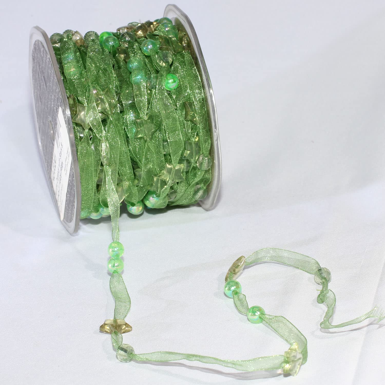 Green Star-Patterned Organdy Tulle Craft Ribbon - 3/8 Inch x 27 Yards for DIY Gift Wrapping, Wedding Decorations & Scrapbooking