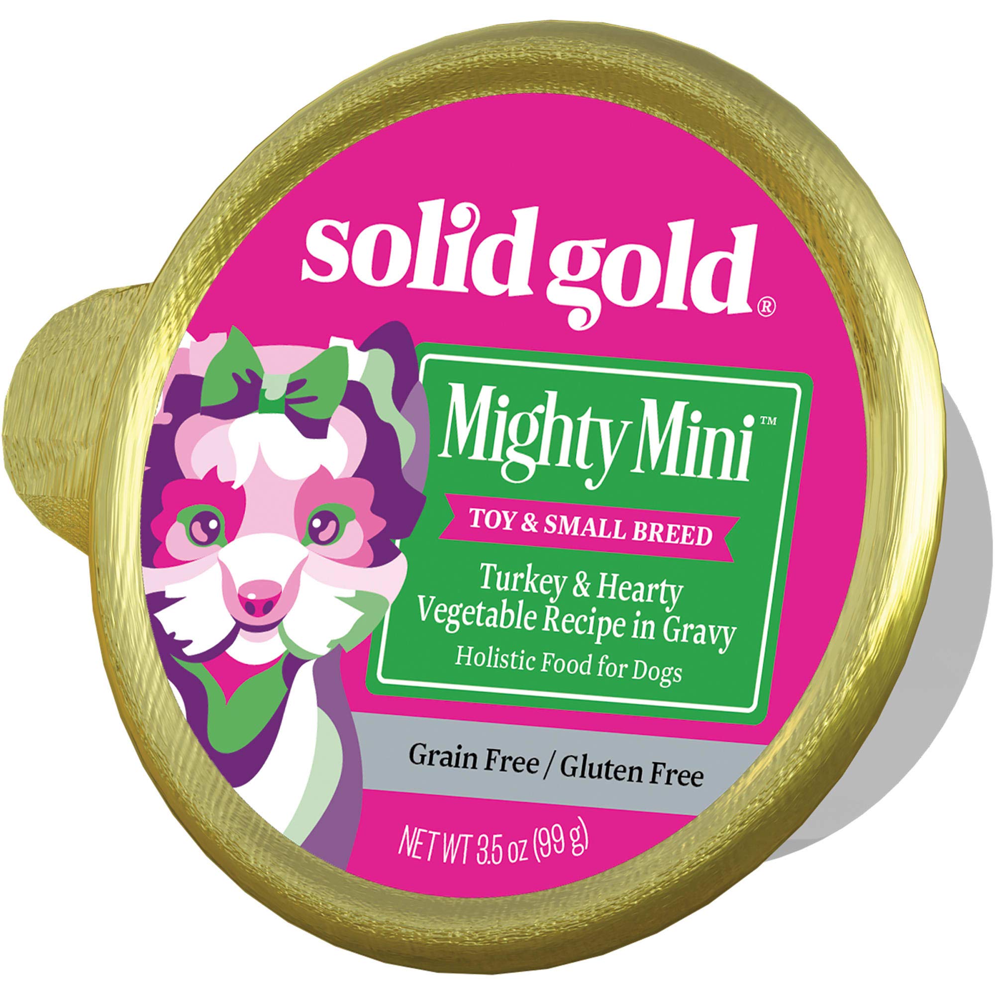Premium Grain-Free Wet Dog Food - Solid Gold Mighty Mini Turkey Recipe (3.5 oz) | All-Natural, Gluten-Free Small Breed Dog Food for Puppies & Adult Dogs | Perfect for Travel, Training Treats & Sensitive Stomachs