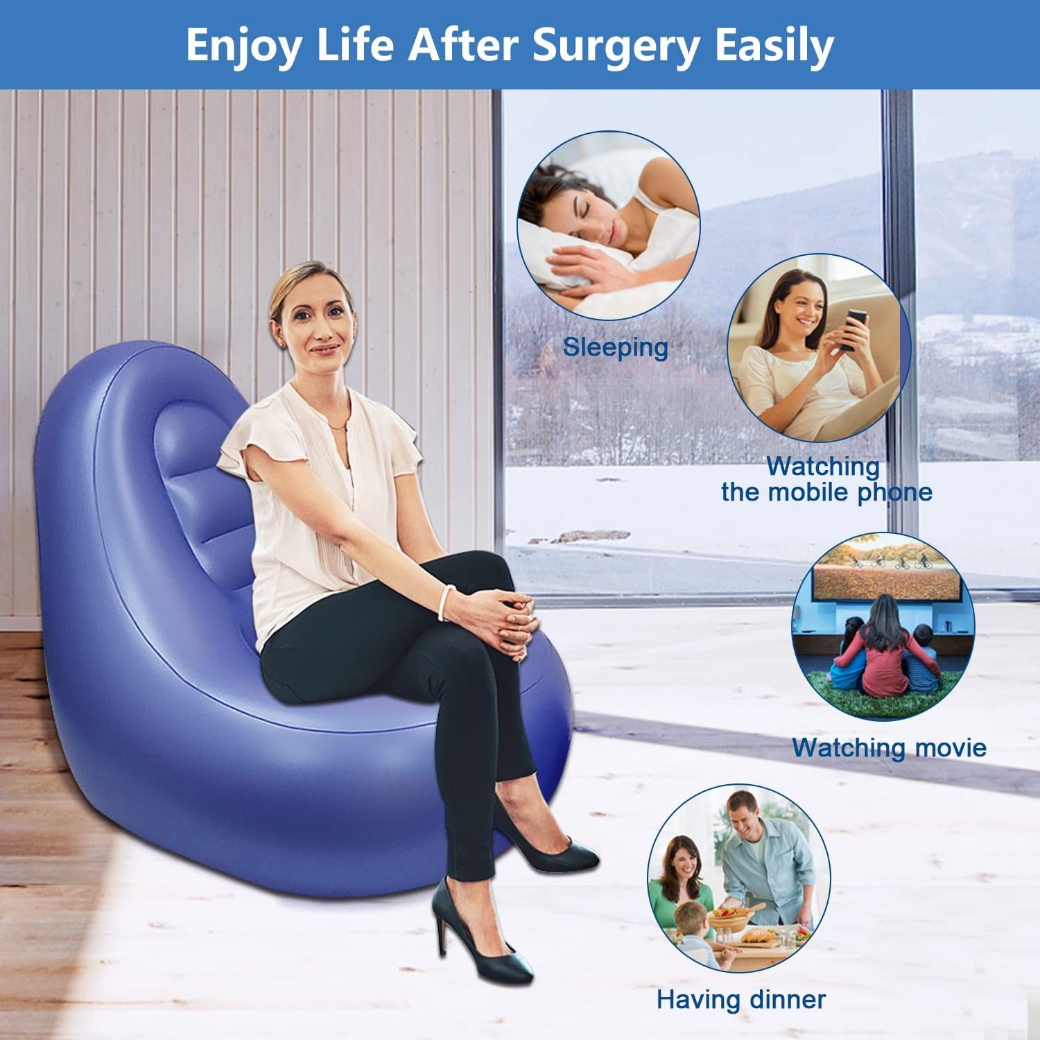 **ThickValley Inflatable BBL Chair with Hole - Post-Surgery Brazilian Butt Lift Recovery Pillow & Ottoman Set, Includes Air Pump (Black) - Perfect for Comfortable Sitting After BBL Surgery**