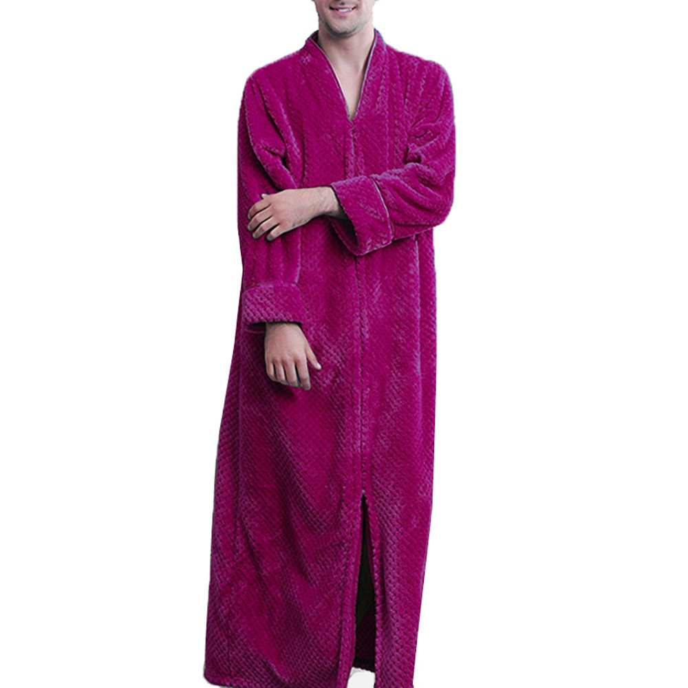 DSNOW Women's Zip Fleece Waffle Long Robe - Soft Fluffy Bathrobe with Pockets, Warm Winter Loungewear for Spa, Sleepwear & Cozy Home Relaxation