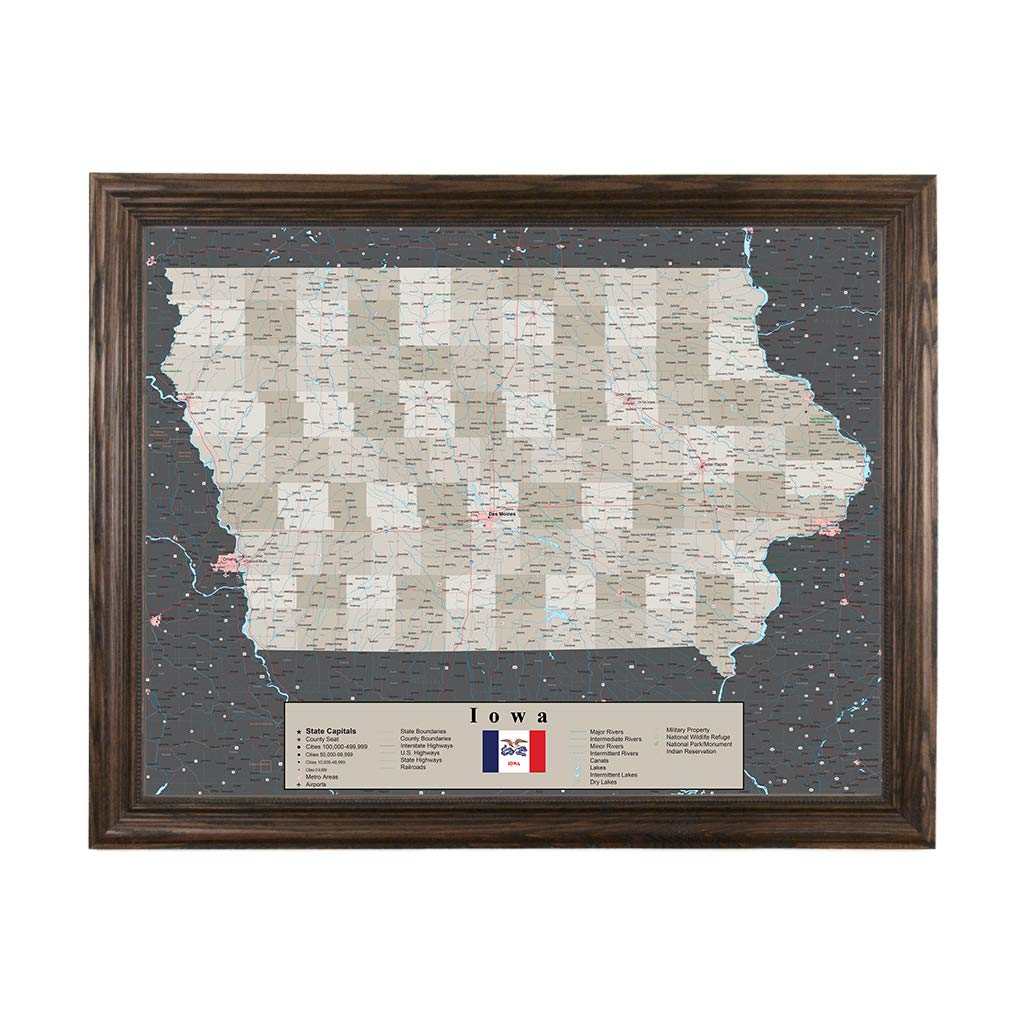 Iowa Cork Board - Earth Toned Solid Wood Brown Frame Bulletin Board - 27