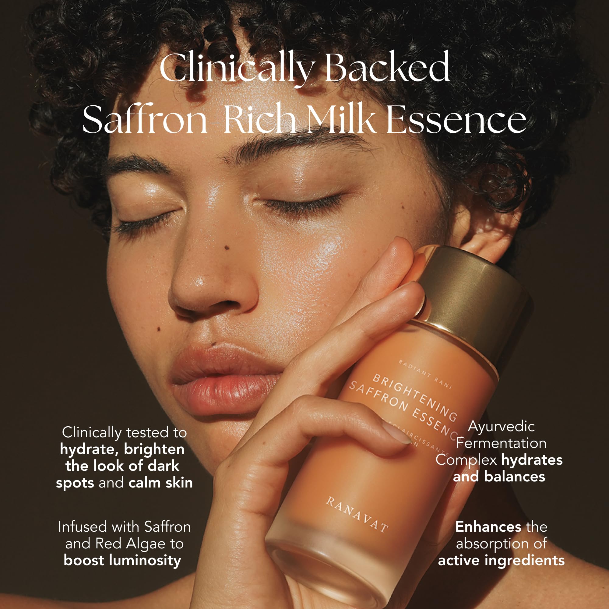 RANAVAT Radiant Rani Brightening Saffron Facial Essence - Hydrating Milk Toner with Niacinamide & Squalane for Moisturizing & Calming Skin - Dark Spot Treatment for Brighter Complexion - Perfect for Daily Skincare Routine & Nighttime Regimen (0.17 oz)