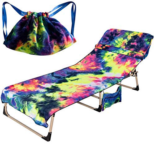 TOPCHANCES Quick-Drying Microfiber Beach Towel with Pockets - Chaise Lounge Chair Cover for Pool, Sunbathing & Outdoor Relaxation - Solid Blue Terry Towel for Beach Holidays, Vacation & Backyard Use