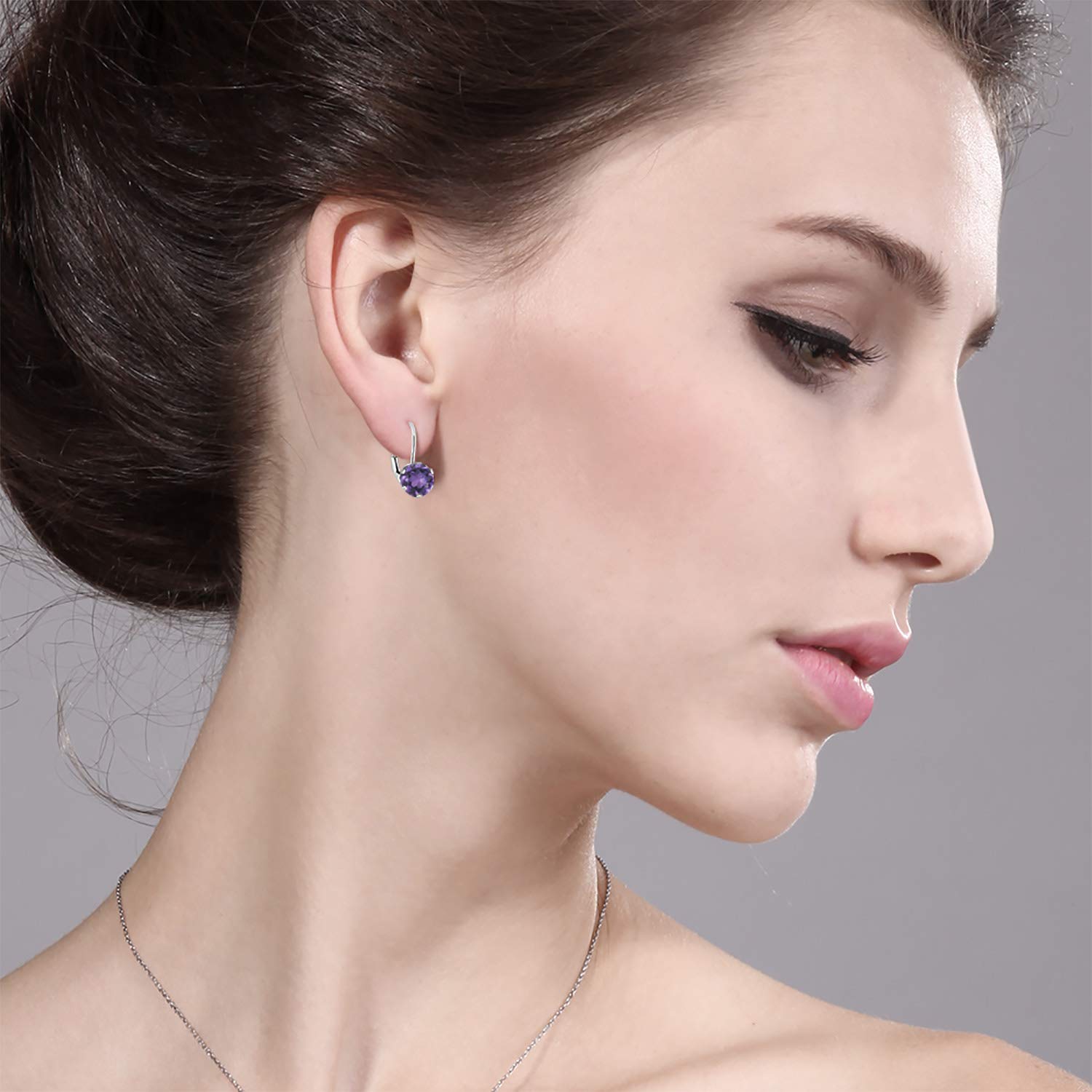 14K White Gold 6MM Round Birthstone Leverback Dangle Earrings for Women | Personalized Gemstone Jewelry Gift for Birthday, Anniversary & Special Occasions | Elegant Everyday & Evening Wear
