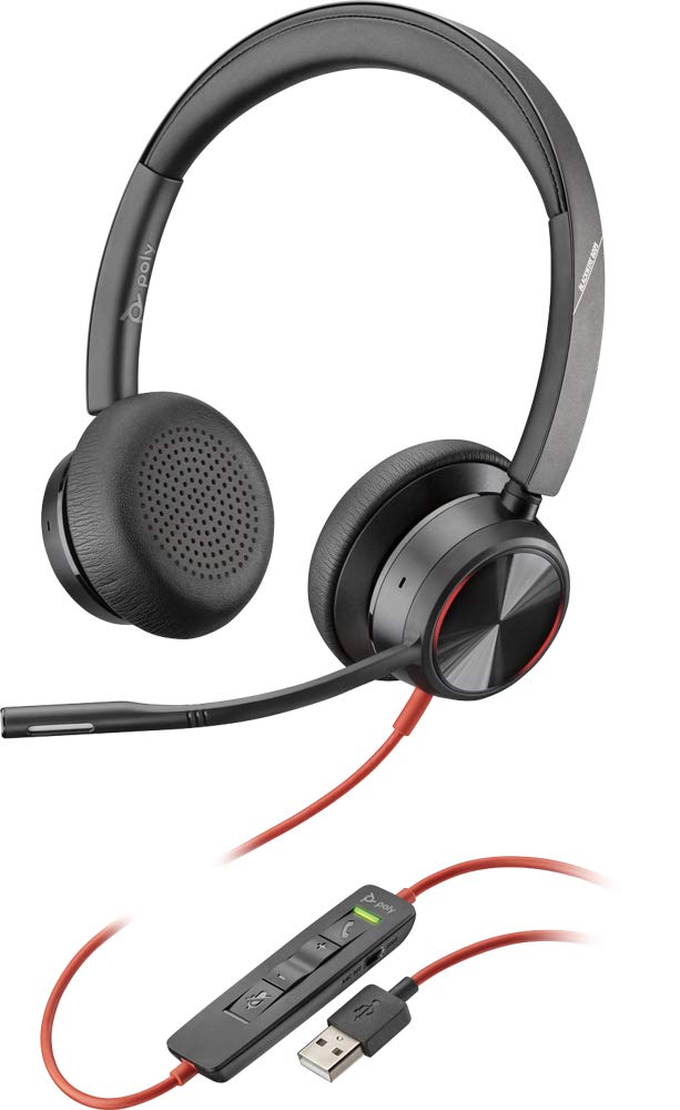 Plantronics Blackwire 8225 Wired USB Headset with Boom Mic - Stereo Computer Headset with Active Noise Canceling - Certified for Microsoft Teams & Zoom - Perfect for Remote Work, Online Meetings & Call Centers