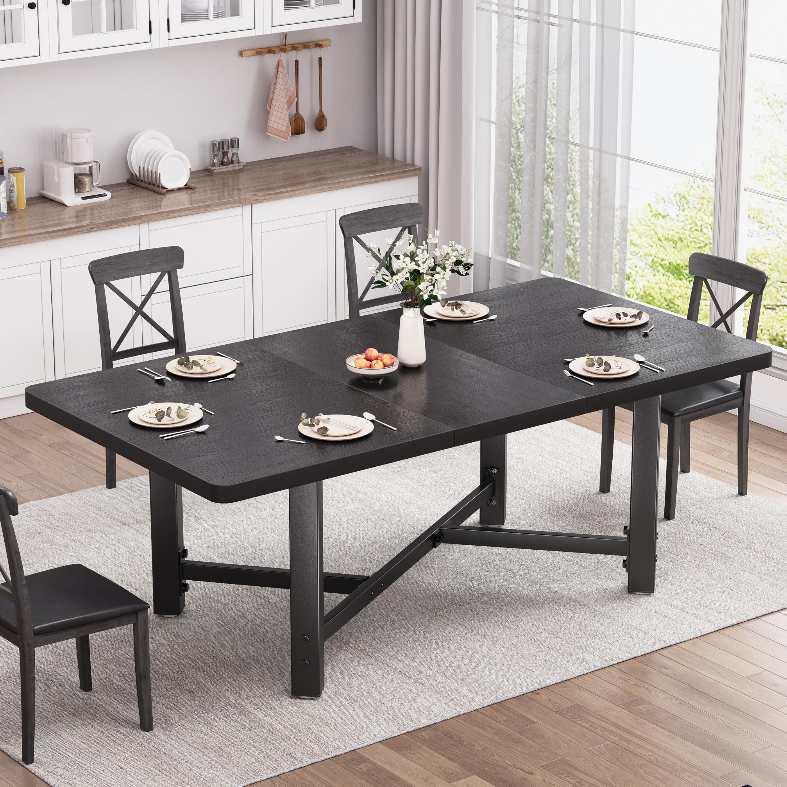 Extendable Wood Dining Table for 4-6 People, Space Saving Kitchen & Dining Room Table Set, Modern Black Wooden Dinner Table for Small Spaces - Perfect for Family Meals, Dinner Parties & Compact Apartments