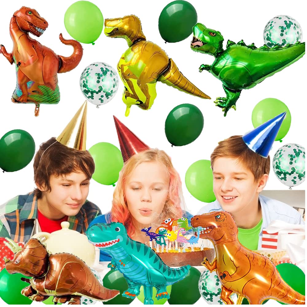 Dinosaur Balloon Jungle Theme Party Decorations - 24pc Set with Large Foil Balloons, Banners & Latex Confetti Balloons for Kids Birthday, Baby Shower & Jurassic Themed Events