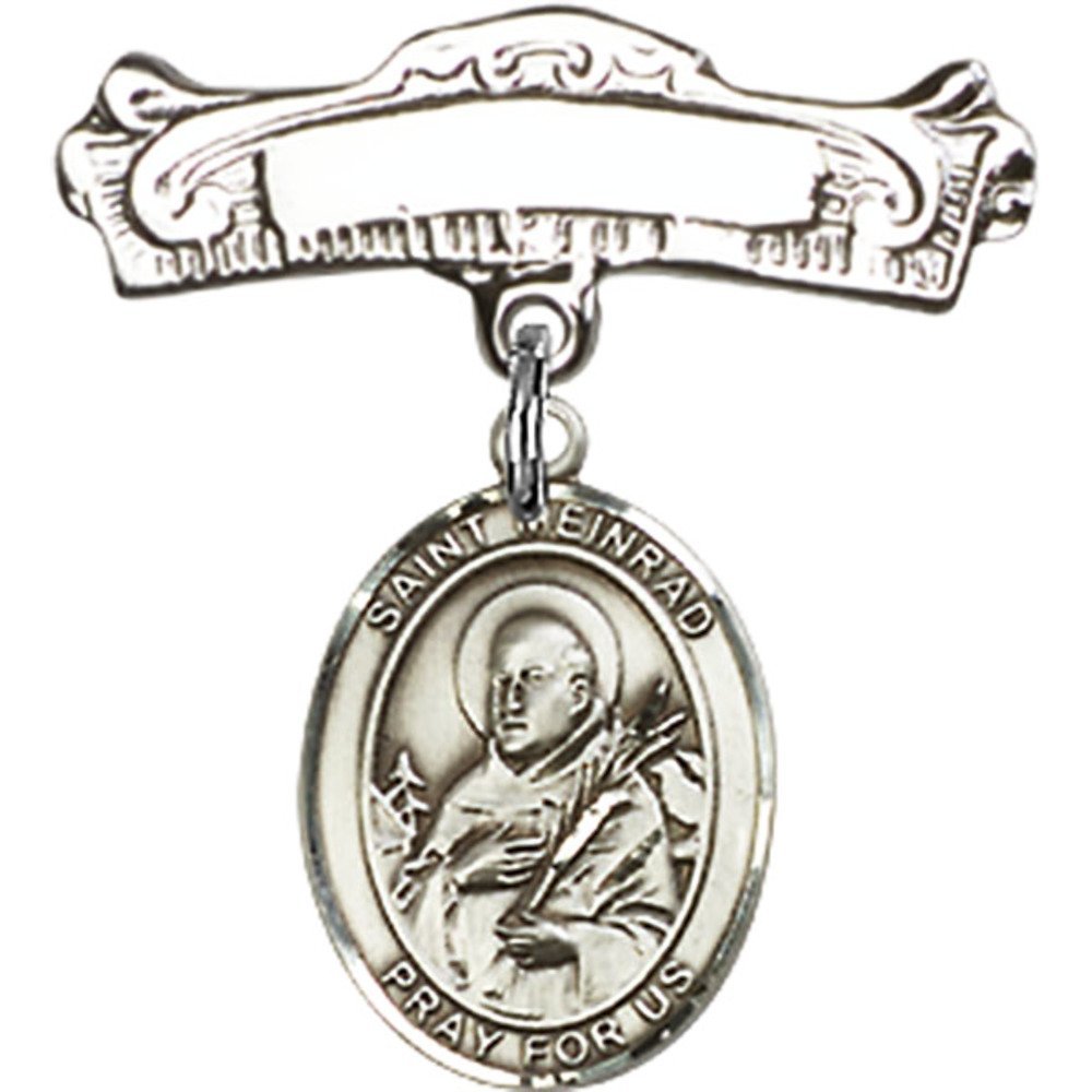 Sterling Silver Baby Badge with St. Meinrad of Einsideln Charm - 7/8