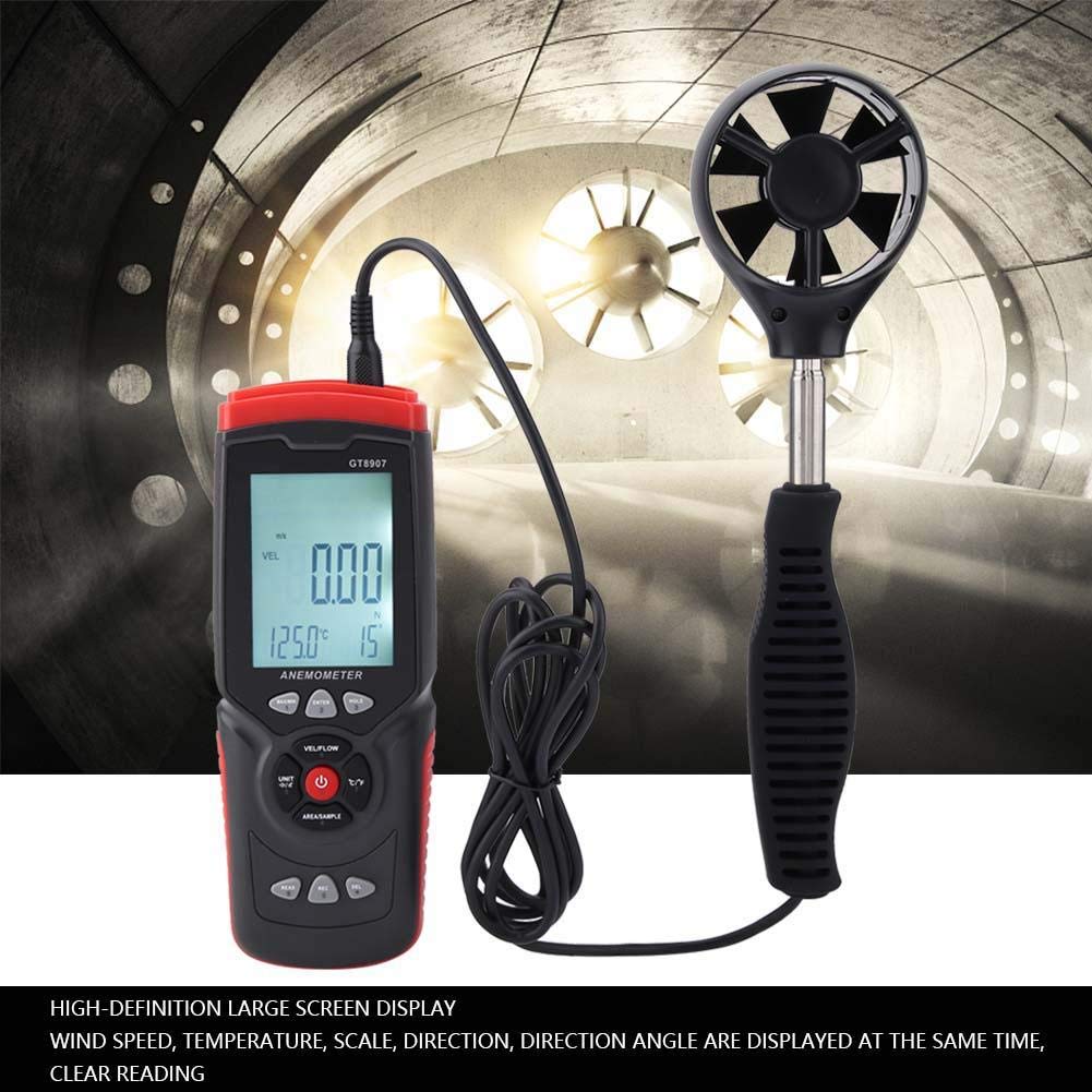 GT8907 Handheld Digital Anemometer - USB Wind Speed Gauge with Temperature Measurement, Multi-Function Air Flow Tester for Outdoor Activities, HVAC, and Industrial Use