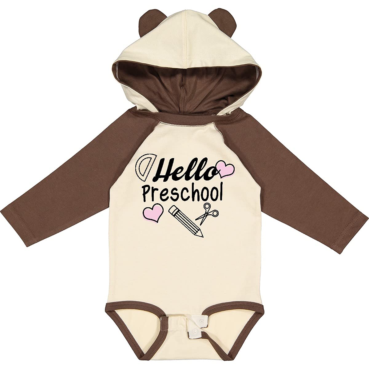 Inktastic Hello Preschool with Hearts and School Supplies Long Sleeve Baby Bodysuit - Perfect for First Day of School, Daycare & Photo Shoots