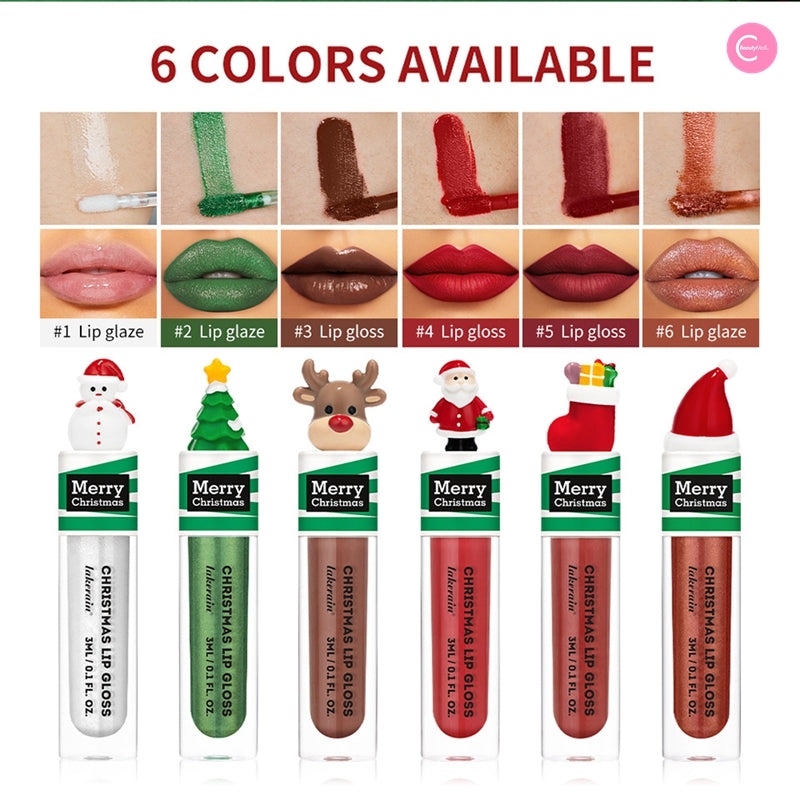 LAKERAIN Christmas Lip Gloss Set - 6 Pack Shimmer Lip Gloss for Holiday Parties, Gifts & Festive Makeup Looks