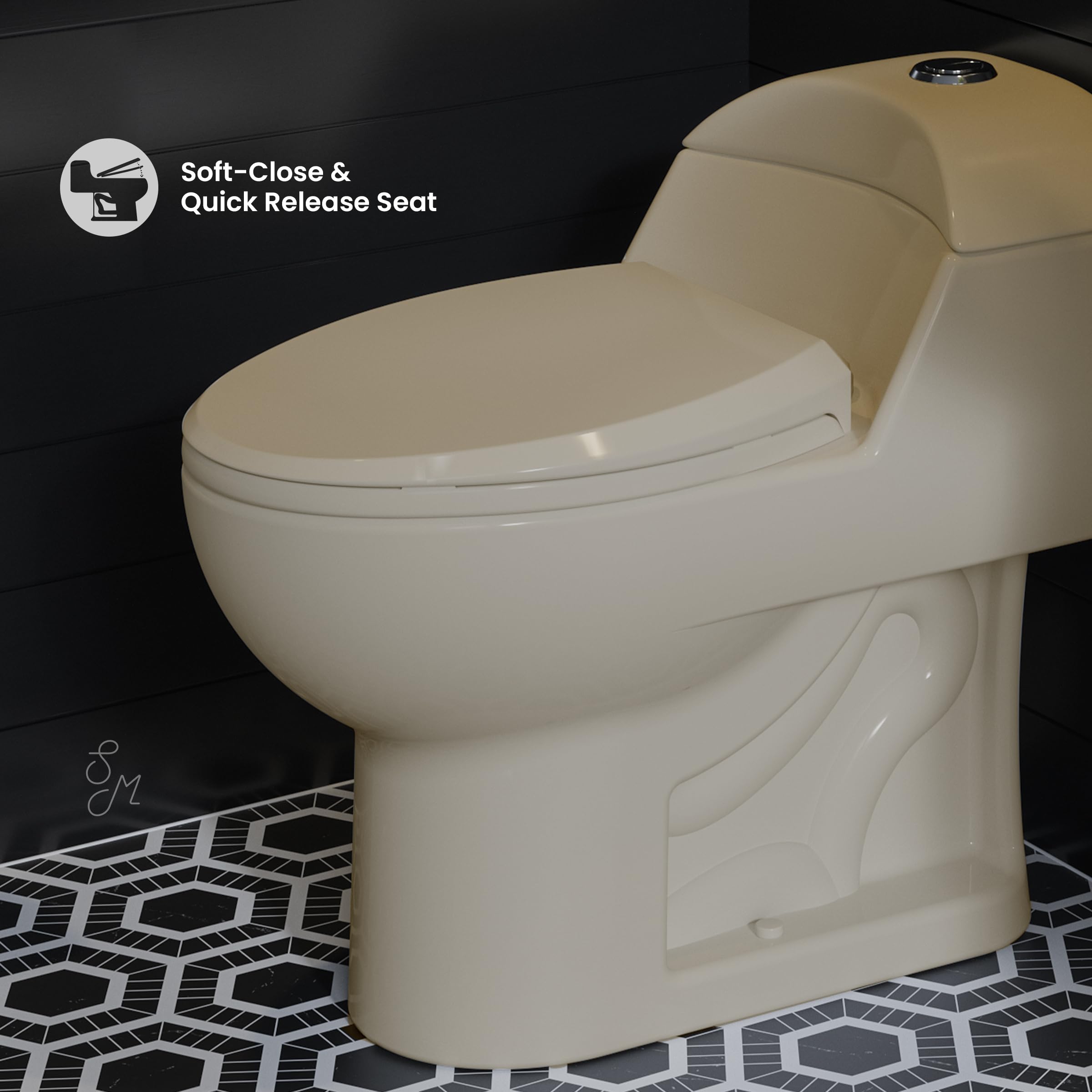 Swiss Madison SM-1T803BQ Chateau One Piece Elongated Dual Flush Toilet 0.8/1.28 GPF - Water Efficient Bisque Toilet for Modern Bathrooms | Perfect for Home Renovation & Small Bathroom Spaces