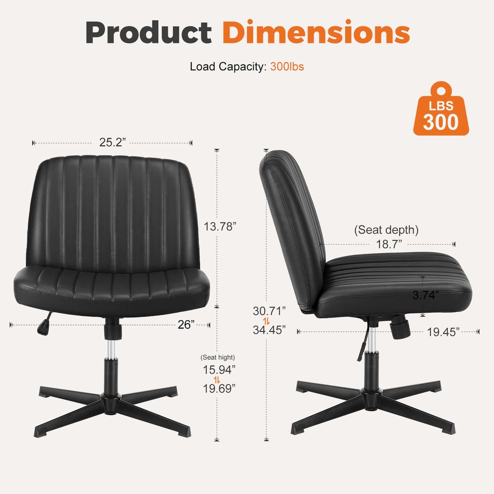 Sweetcrispy Cross Legged Office Chair - Armless Wide Desk Chair Without Wheels, Adjustable Swivel Home & Vanity Chair for Small Spaces | Perfect for Home Office, Study Room & Dressing Table