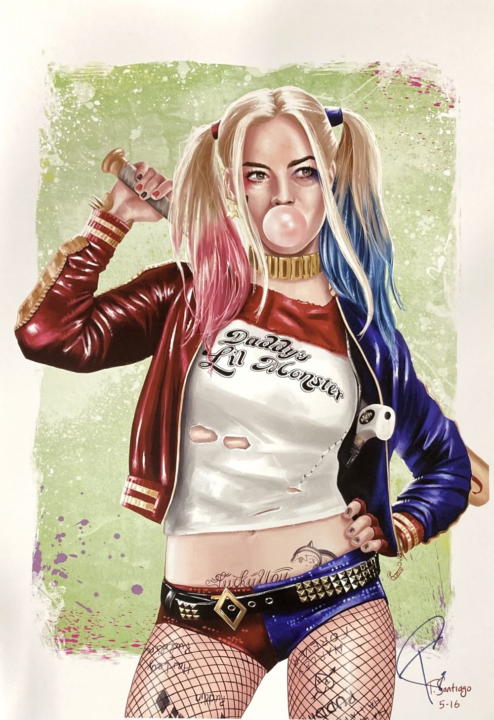 Margot Robbie 13x19 Harley Quinn Signed Lithograph by Tony Santiago - Perfect for DC Comics Fans, Movie Memorabilia Collectors & Home Theater Decor