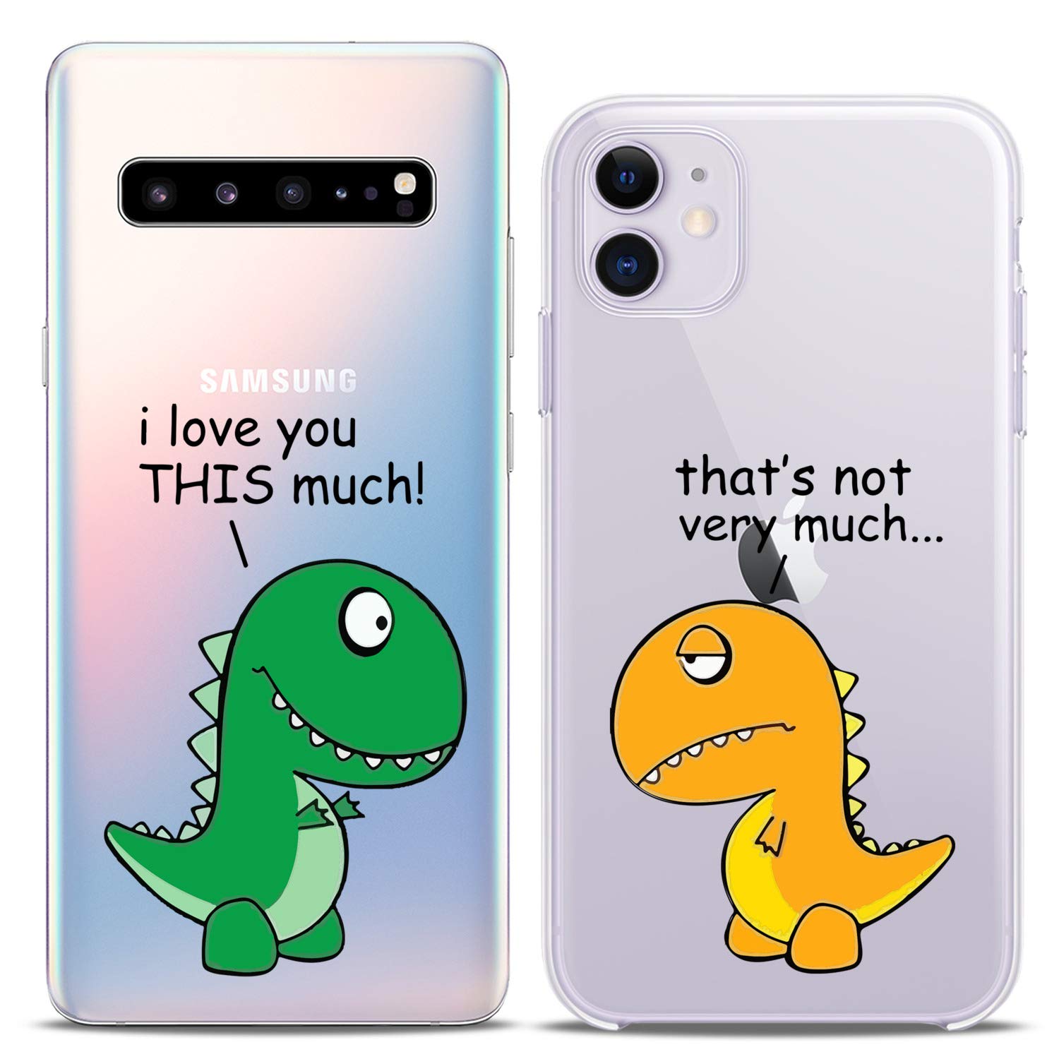 Cute Dinosaur Couple Phone Cases for iPhone 16/15/14/13/12/11 Pro Max/Mini/XS/X/8 Plus/7+/XR/10/SE/5 - Funny T-Rex Silicone Covers for Him & Her - Perfect Valentine's Gift for Girlfriend/Boyfriend - Ideal for Couples Matching Accessories & Everyday Protection
