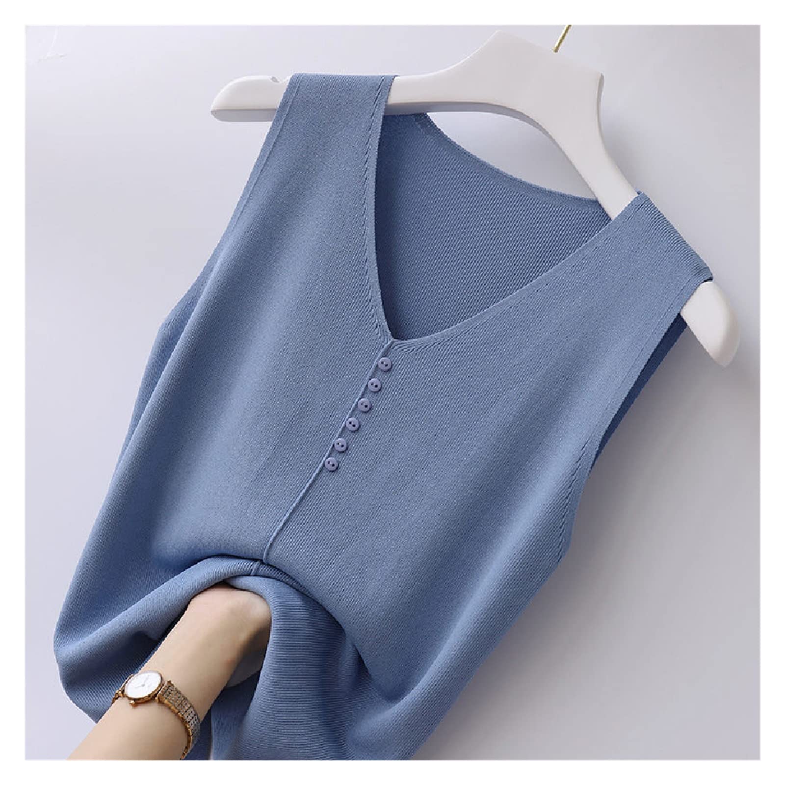 Summer Ice Silk V-Neck Sleeveless Knit Vest for Women - Breathable Thin Loose Tank Top (One Size, Color B) | Perfect for Beach, Travel & Casual Summer Outfits