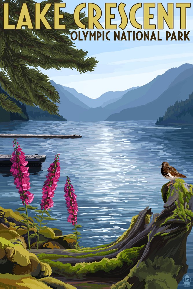 Olympic National Park Washington Lake Crescent 24x36 Signed Art Print - Wall Decor Poster for Living Room, Bedroom & Office
