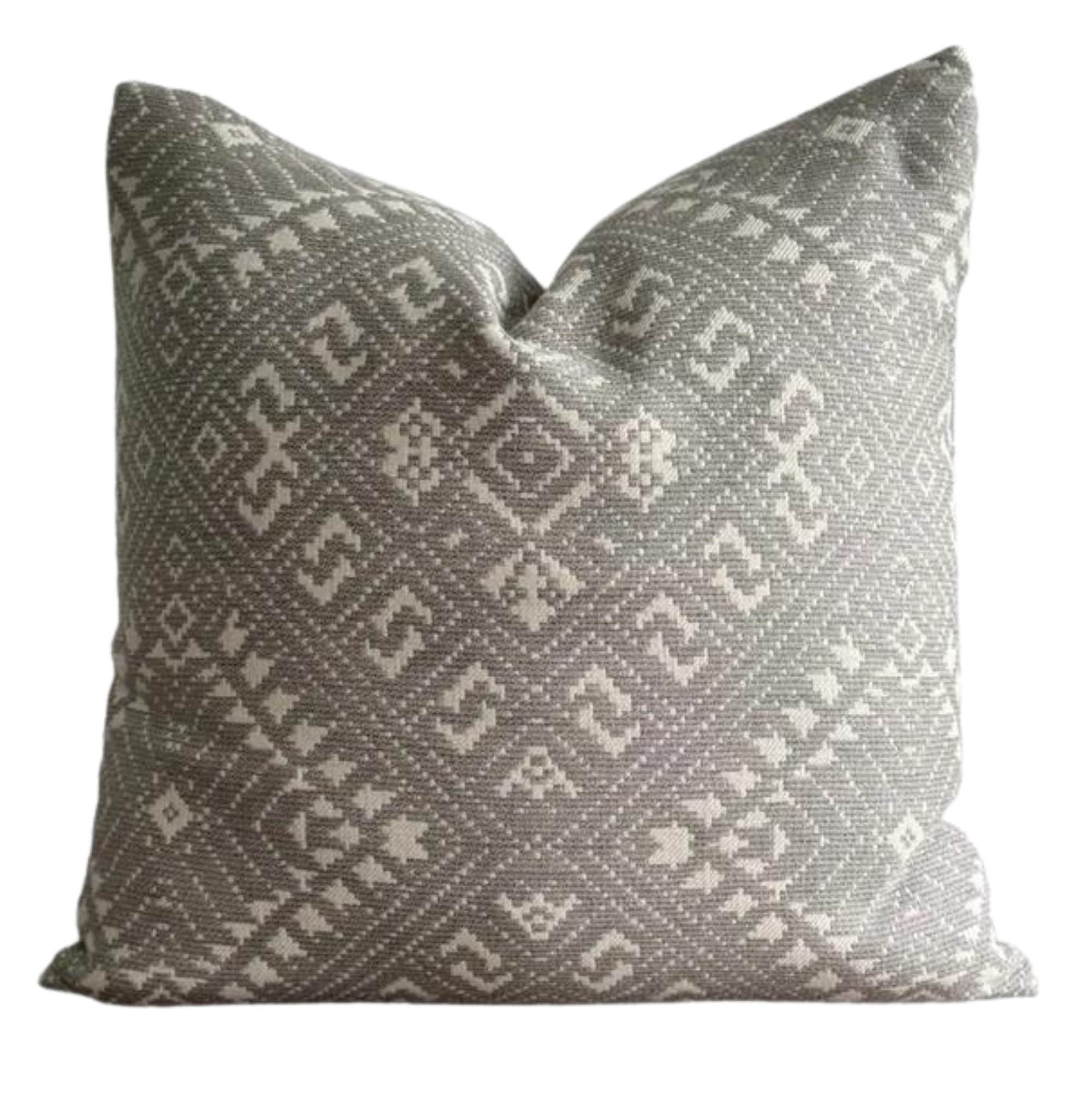 Handwoven Ikat Outdoor Pillow Cover - Gray & White Bohemian Design - Water-Resistant & UV-Protected - Perfect for Patio, Garden & Poolside Decor