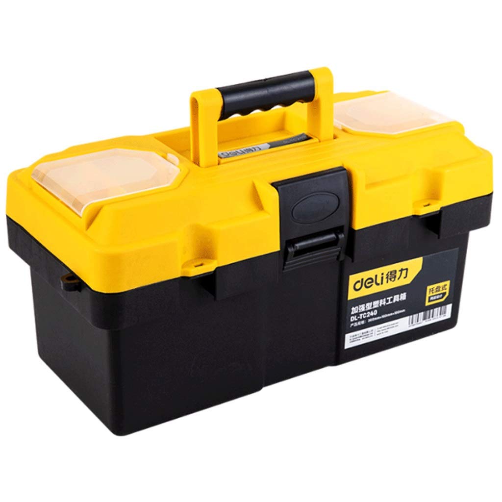 Heavy-Duty Portable Tool Box - Reinforced Plastic Tool Storage Case with Anti-Fall Design for Electricians, Mechanics & DIY Repairs | Durable Yellow Tool Organizer for Car, Home & Workshop Use