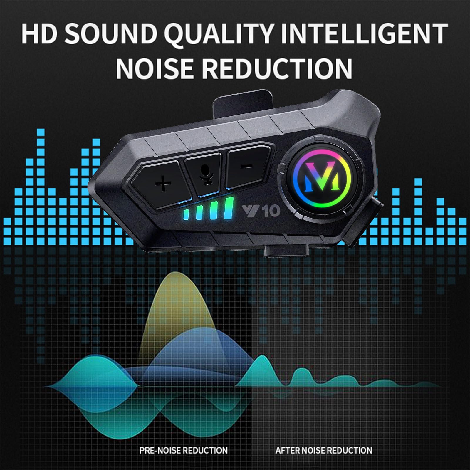 Y10 Motorcycle Helmet Bluetooth Headset - Bluetooth 5.3 Wireless Headphones with Smart Noise Cancellation, HiFi Sound Quality & IPX6 Waterproof - Dual Mic System for All Helmets - Perfect for Long Rides, Group Communication & GPS Navigation