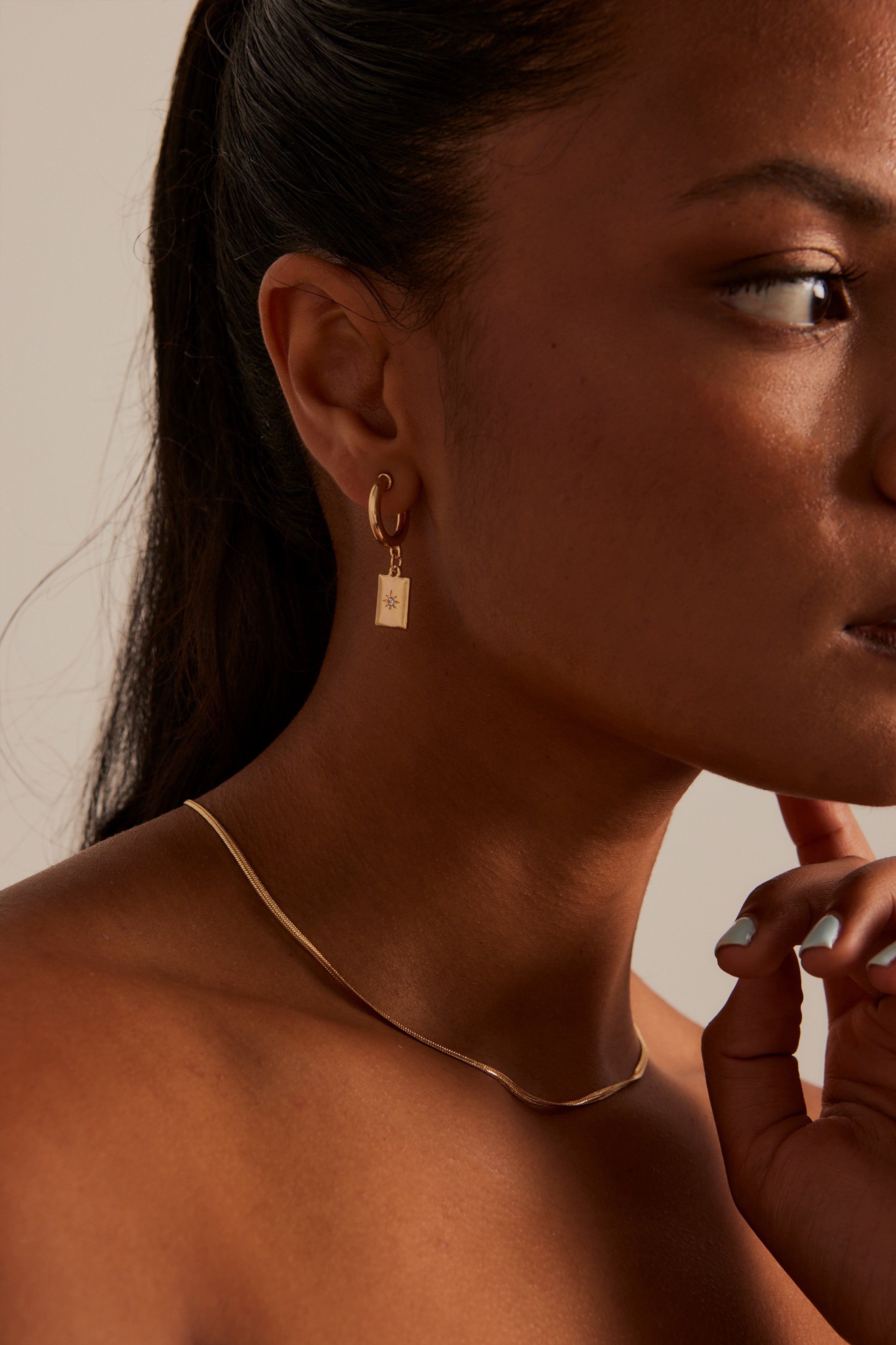 Elegant Rectangle Pendant Gold Hoop Earrings for Women - 14K Gold Plated Dainty Minimalist Jewelry - Perfect for Party, Wedding & Everyday Wear