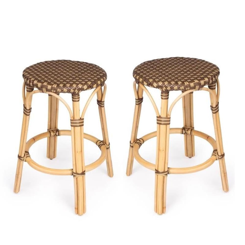 Home Square 2-Piece Brown Rattan Counter Stool Set - Perfect for Kitchen Islands, Breakfast Bars & Home Decor