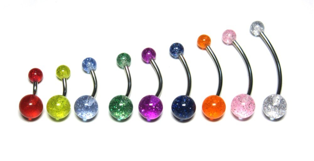 14g Light Blue Glitter Belly Ring 1/4
