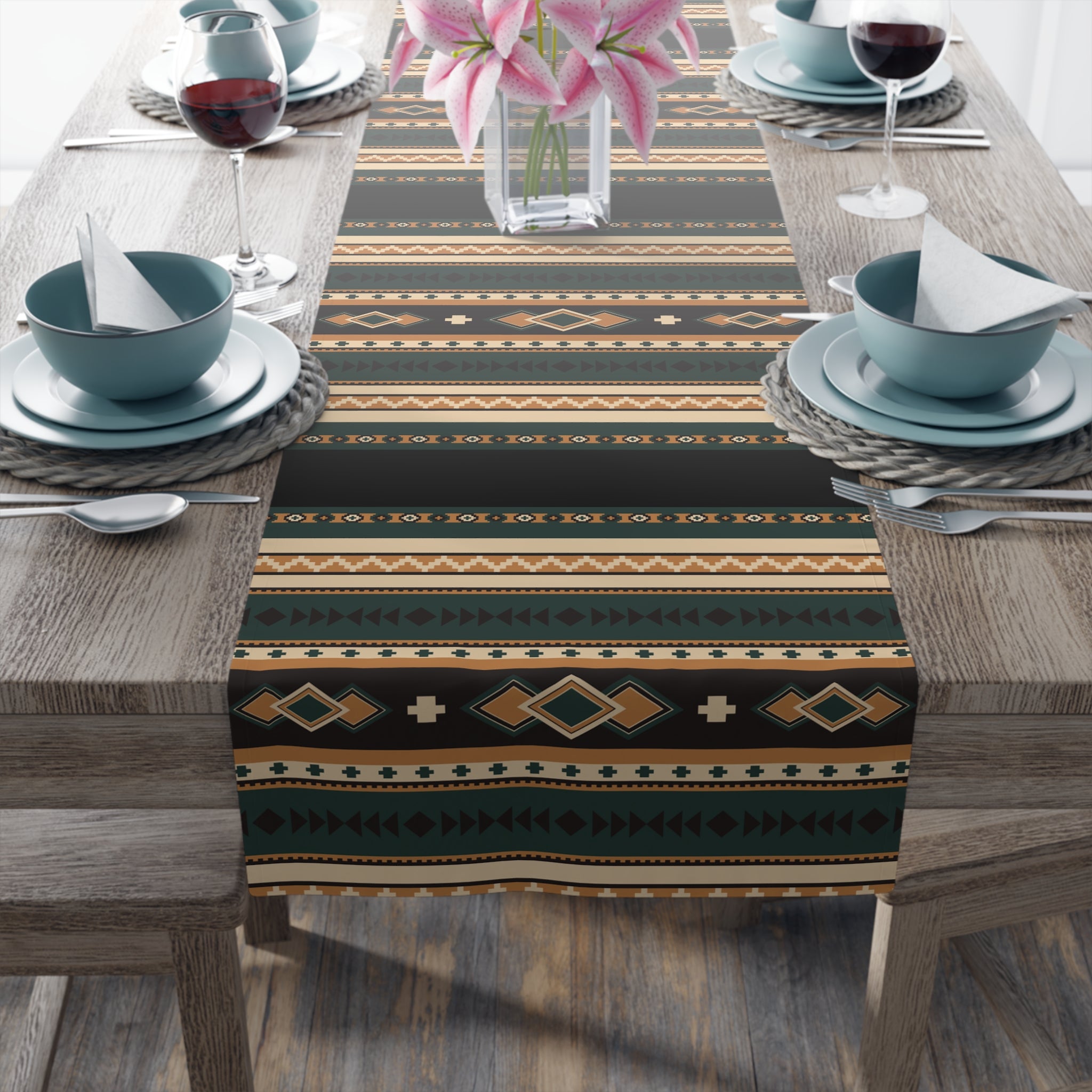 Southwestern Table Runner - Cotton or Polyester, 2 Sizes (36x12 & 72x14 inches) with Rolling Hills Design - Perfect for Dining Room Decor, Kitchen Table Setting & Western Home Decor