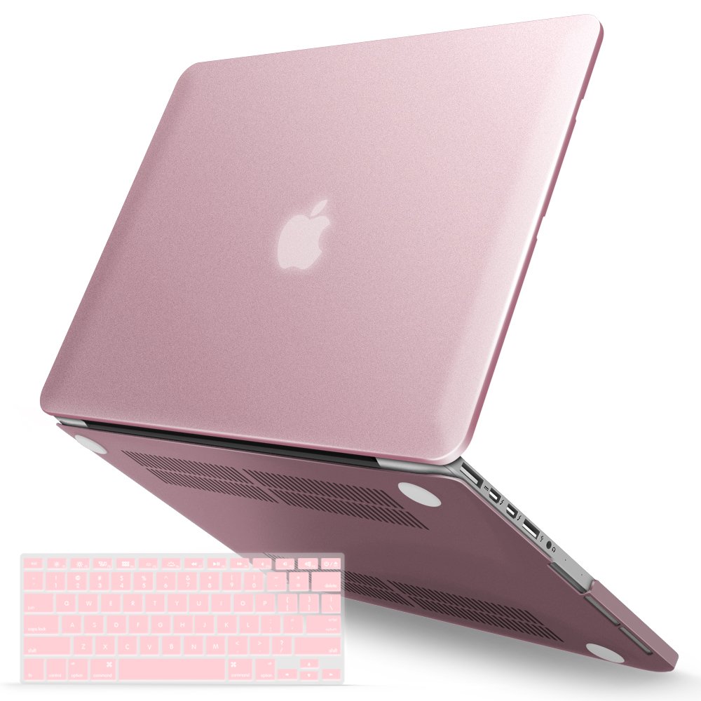 IBENZER MacBook Pro 15 Inch Case (2012-2015) - Soft Touch Hard Shell Cover with Keyboard Protector for Apple MacBook Pro 15 Retina Display A1398 - Rose Gold (R15MPK+1A) | Perfect for Work, Travel & Home Use