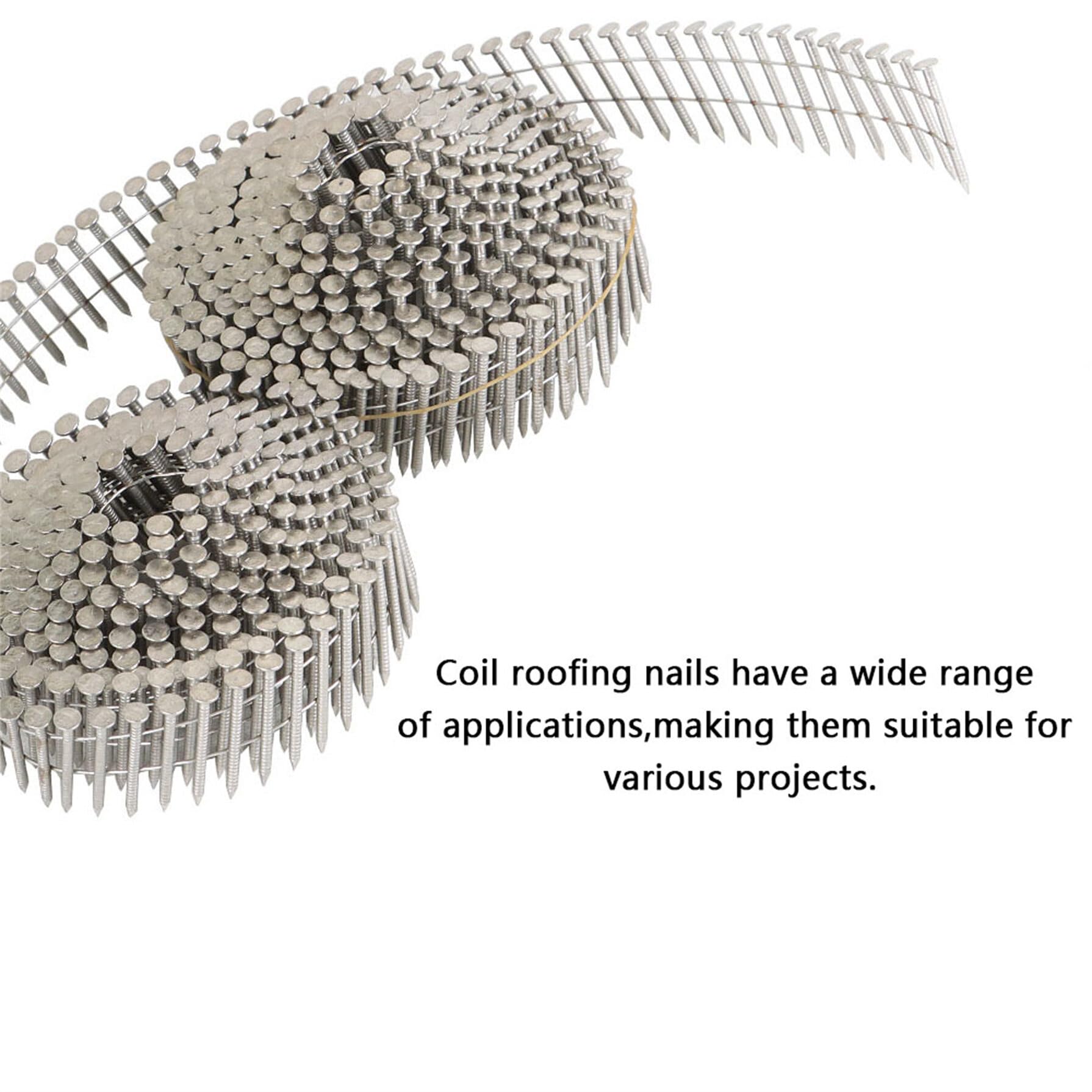 1200Pcs 1-1/4 Inch Coil Roofing Ring Shank Nails - 304 Stainless Steel 15° Coiled Siding Nails with Small Cap for Roofing, Fencing & Exterior Wood Projects | Weather-Resistant Construction Nails