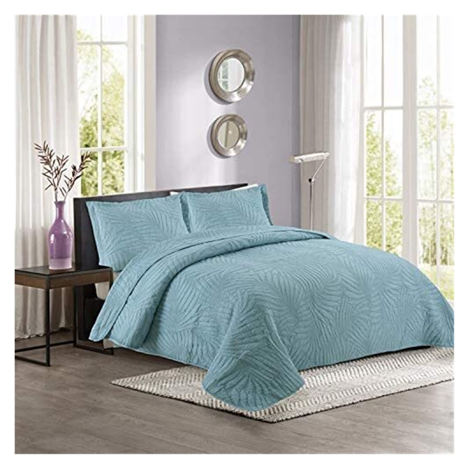 King Size Quilt Set - 100% Cotton Washed Bedspread & Coverlet, 3-Piece Patchwork Quilt Blanket for Bedroom, Solid Color Simple Design | Perfect for Master Bedroom, Guest Room, or Cozy Living Room Throw