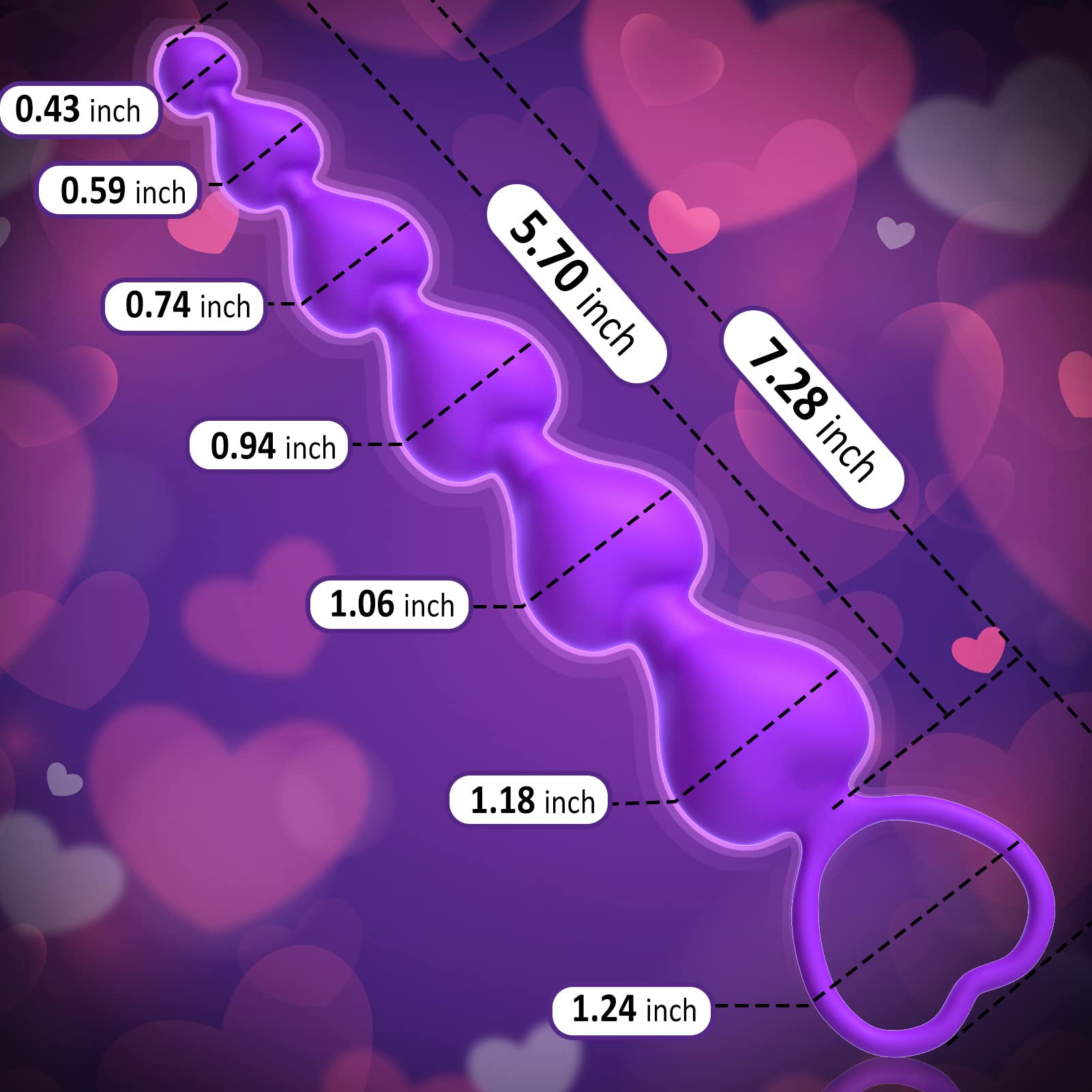 Silicone Anal Beads with 6 Gradual Balls - Flexible Butt Plug Anal Chain with Pull Loop for Prostate Massage & G-Spot Stimulation - 7.28 Inch Purple Anal Training Sex Toy for Beginners - Perfect for Solo Play & Couples Exploration
