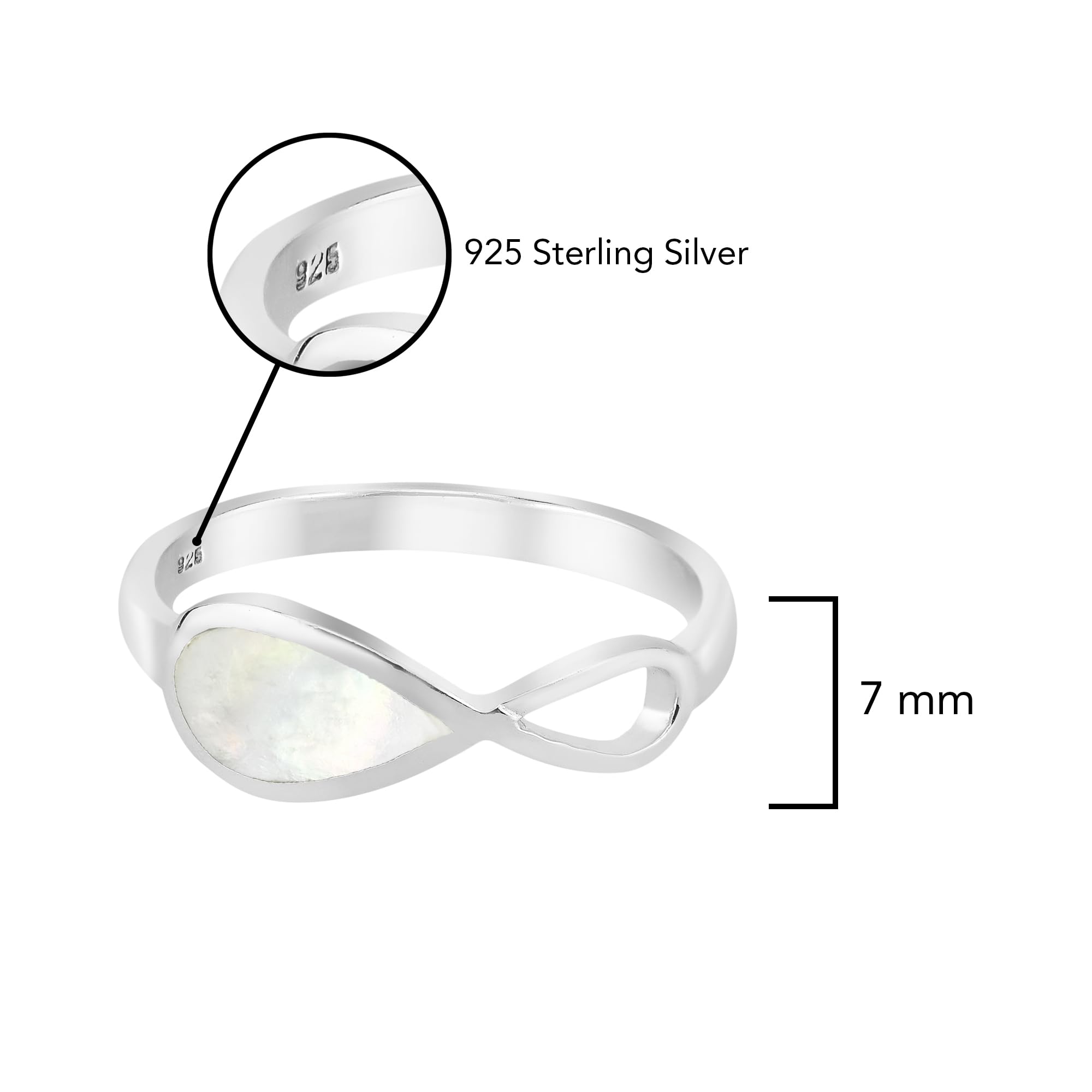 AeraVida Everlasting Infinity Bond .925 Sterling Silver Ring with Mother of Pearl Inlay | Elegant Pearl & Infinity Rings for Women | Size 8 | Perfect for Anniversaries, Weddings & Special Occasions