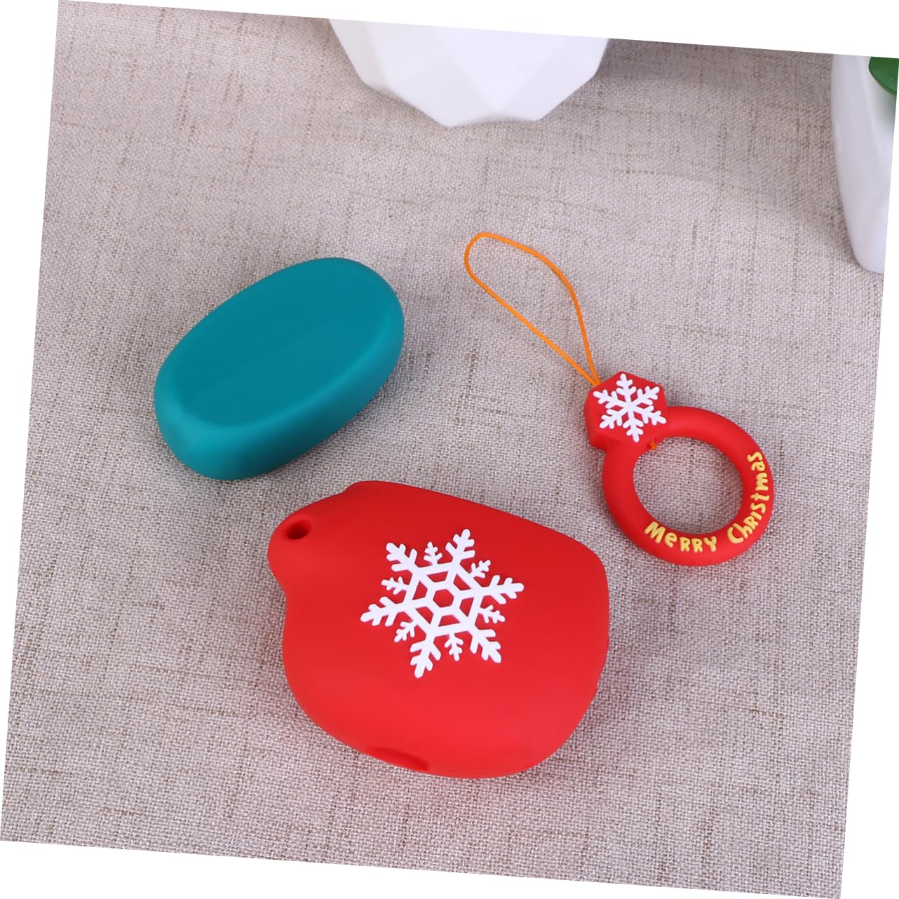 OSALADI 2 Pack Snowflake Pattern Headphone Case - Durable Earphone Protector with Ring Rope for AirPods & Wireless Earbuds - Perfect for Travel, Gym & Daily Use