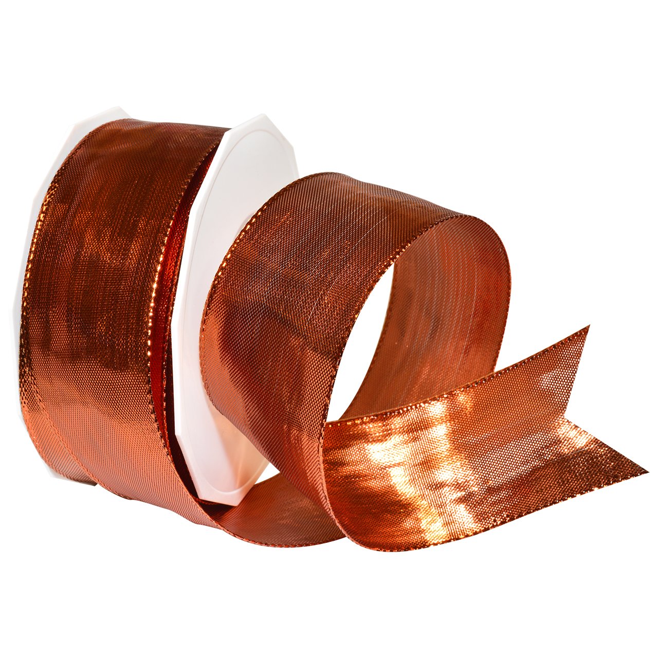 Morex Ribbon Devon Wired Polyester/Metallic Ribbon - 1.5 Inch x 22 Yards Copper Decorative Ribbon for Gift Wrapping, DIY Crafts, Floral Arrangements, and Party Decorations