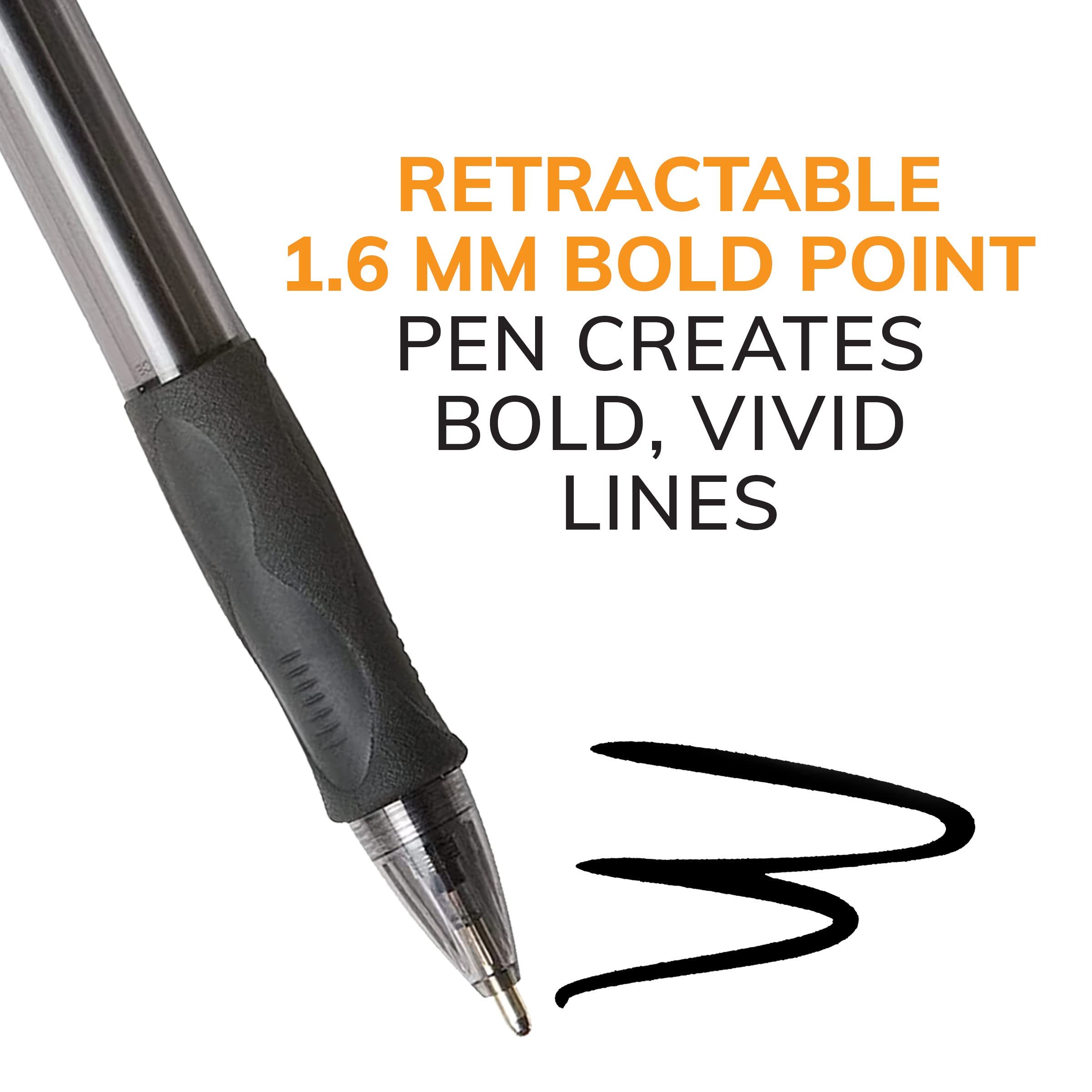 BIC Glide Bold Black Ballpoint Pens 1.6mm - 12 Pack Retractable Pens with Comfort Grip for Smooth Writing - Ideal for Office, School & Note Taking